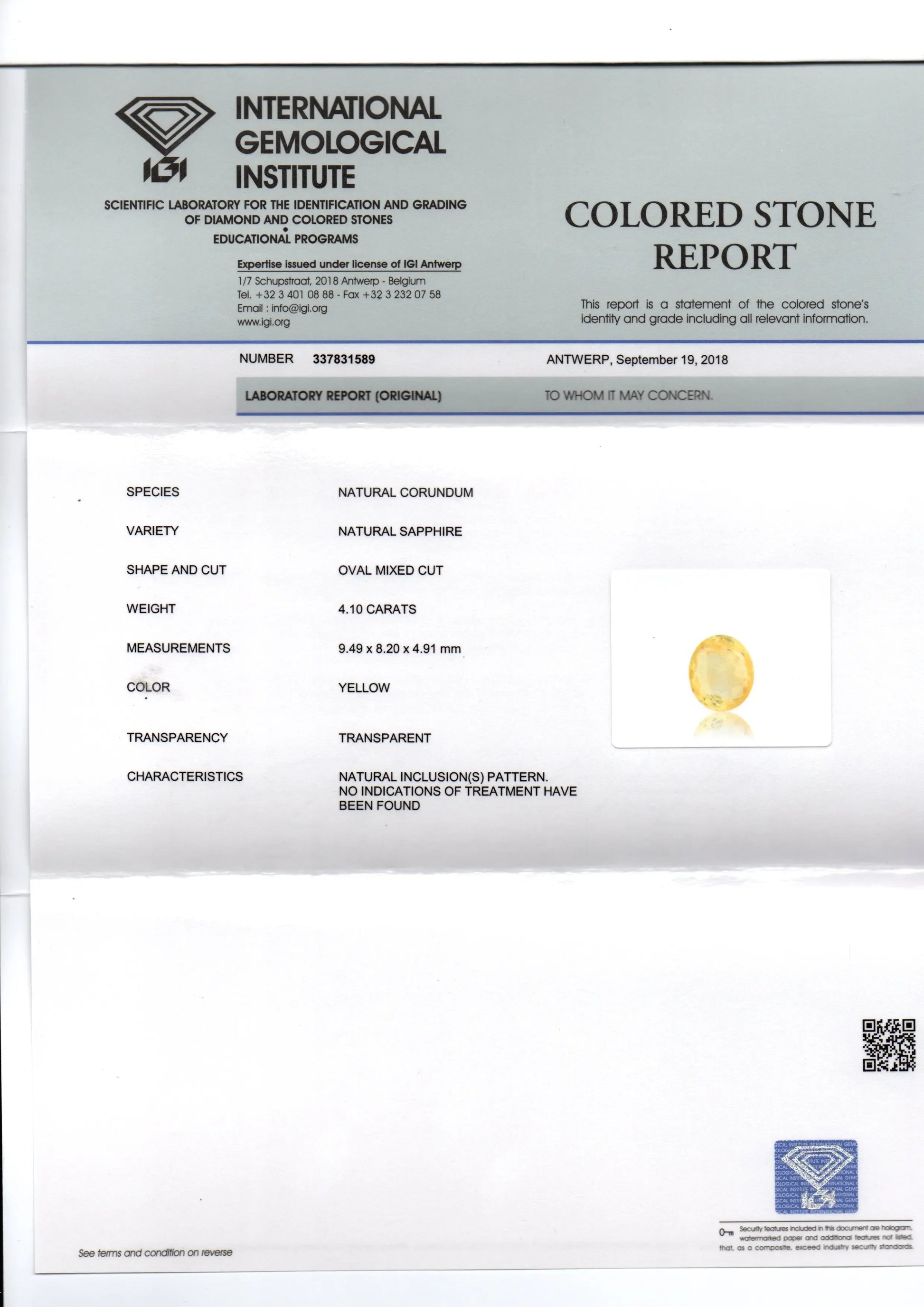 4.10 Ct IGI Certified Unheated Untreated Natural Ceylon Yellow Sapphire - Venus Gems