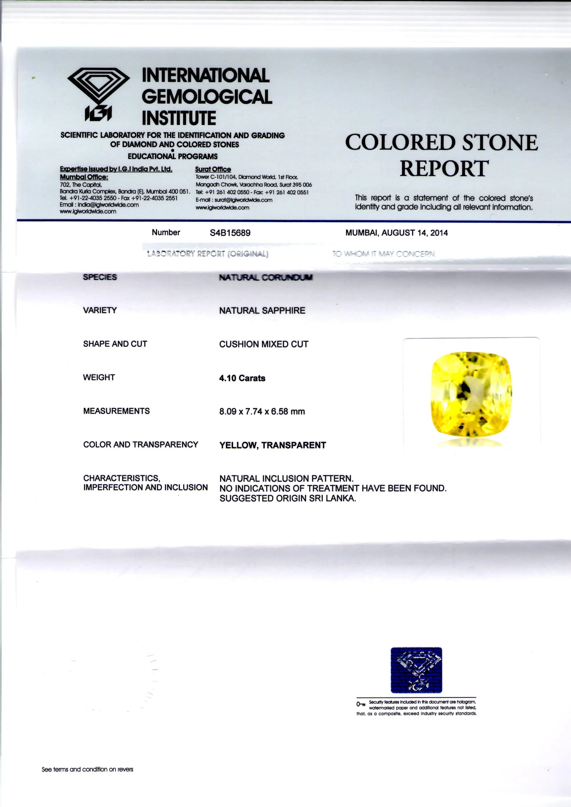 4.10 Ct Unheated Untreated Natural Ceylon Yellow Sapphire Pukhraj