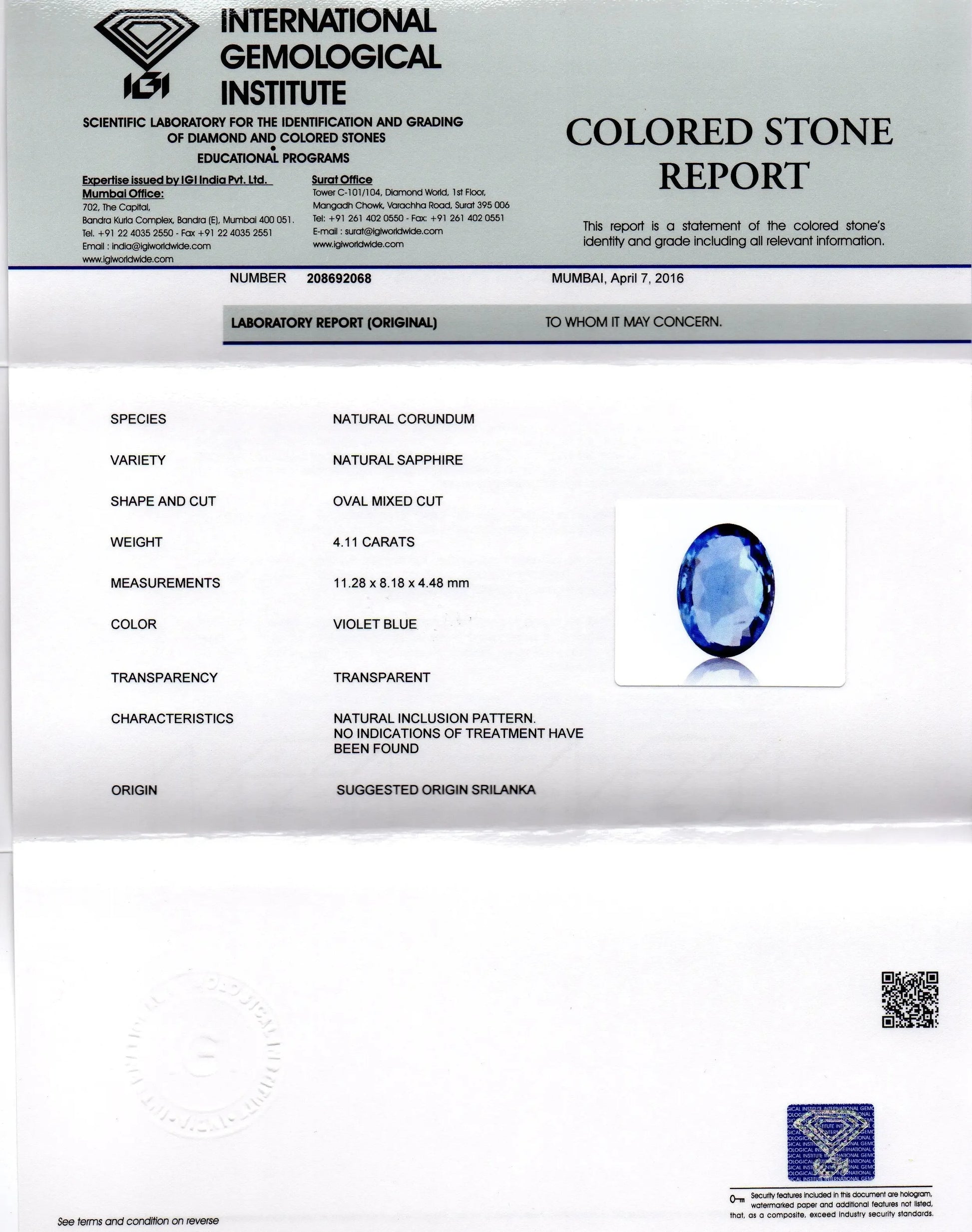 4.11 Ct Unheated Untreated Natural Ceylon Blue Sapphire Neelam A+ - Venus Gems