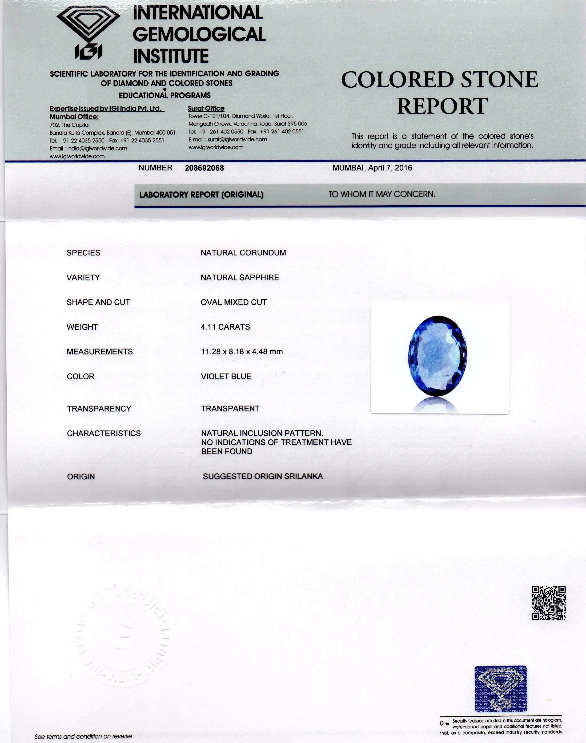 4.11 Ct Unheated Untreated Natural Ceylon Blue Sapphire Neelam A+ - Venus Gems