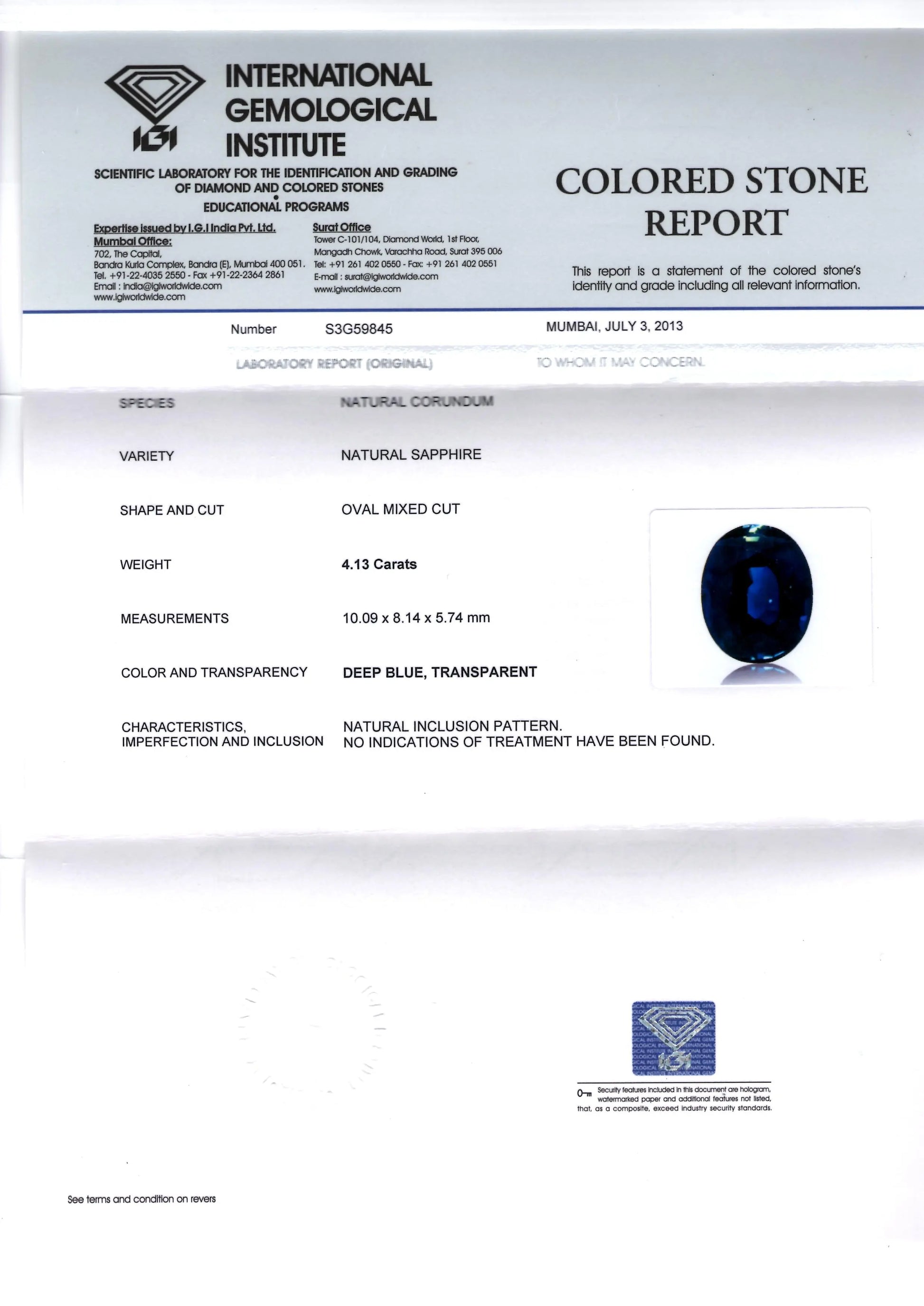 4.13 Ct Unheated Untreated Natural Royal Deep Blue Colour Sapphire