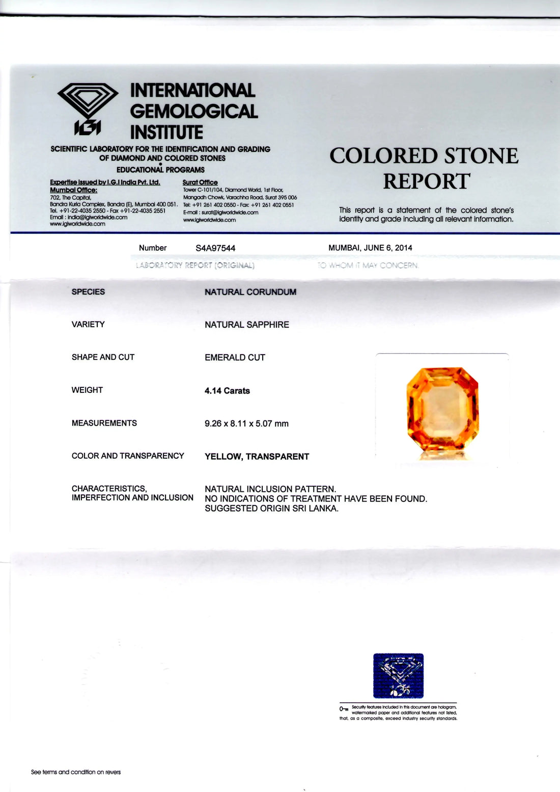 4.14 Ct Unheated Untreated Natural Ceylon Yellow Sapphire/Pukhraj