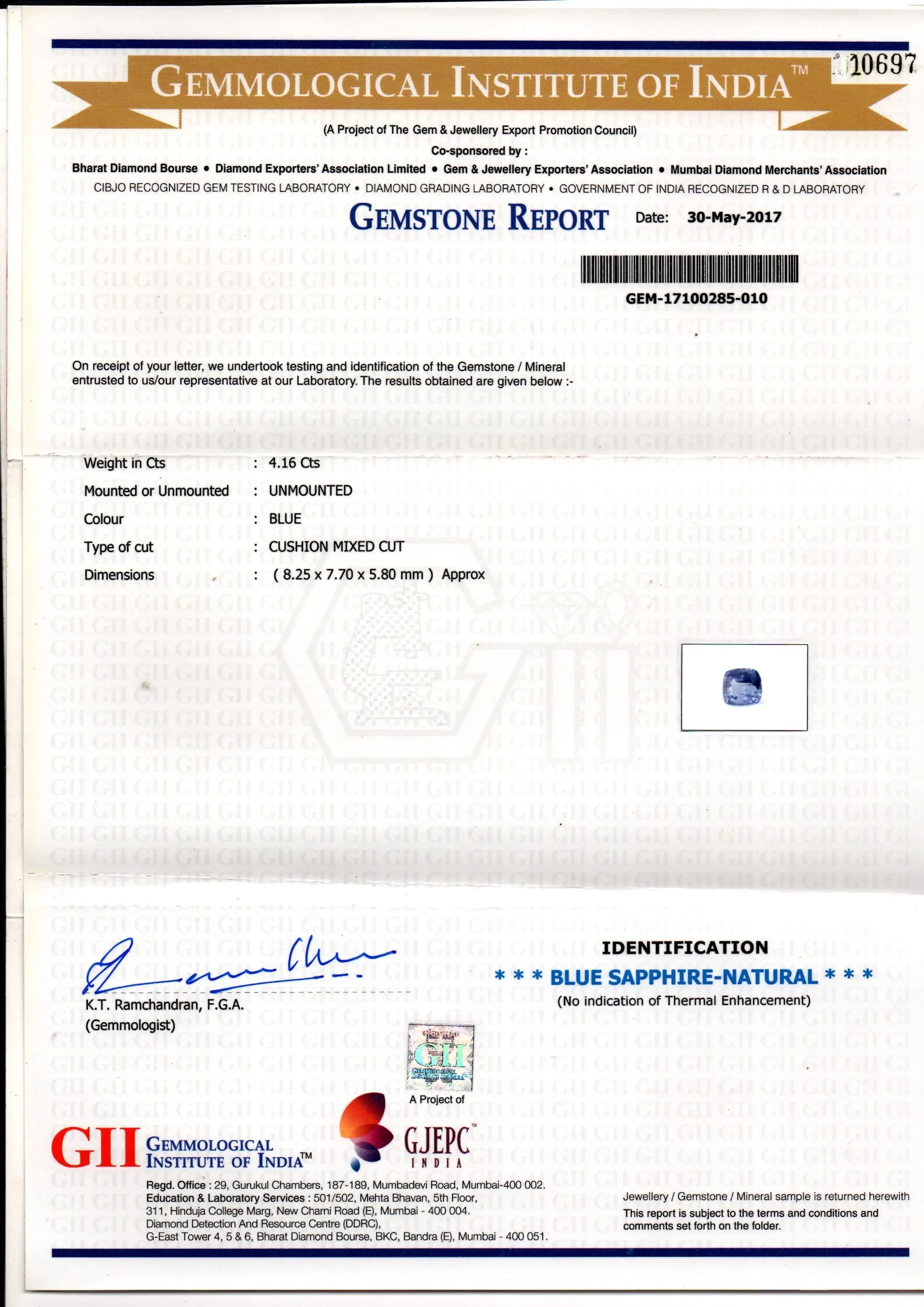 4.16 Ct GII Certified Unheated Untreated Natural Ceylon Blue Sapphire - Venus Gems