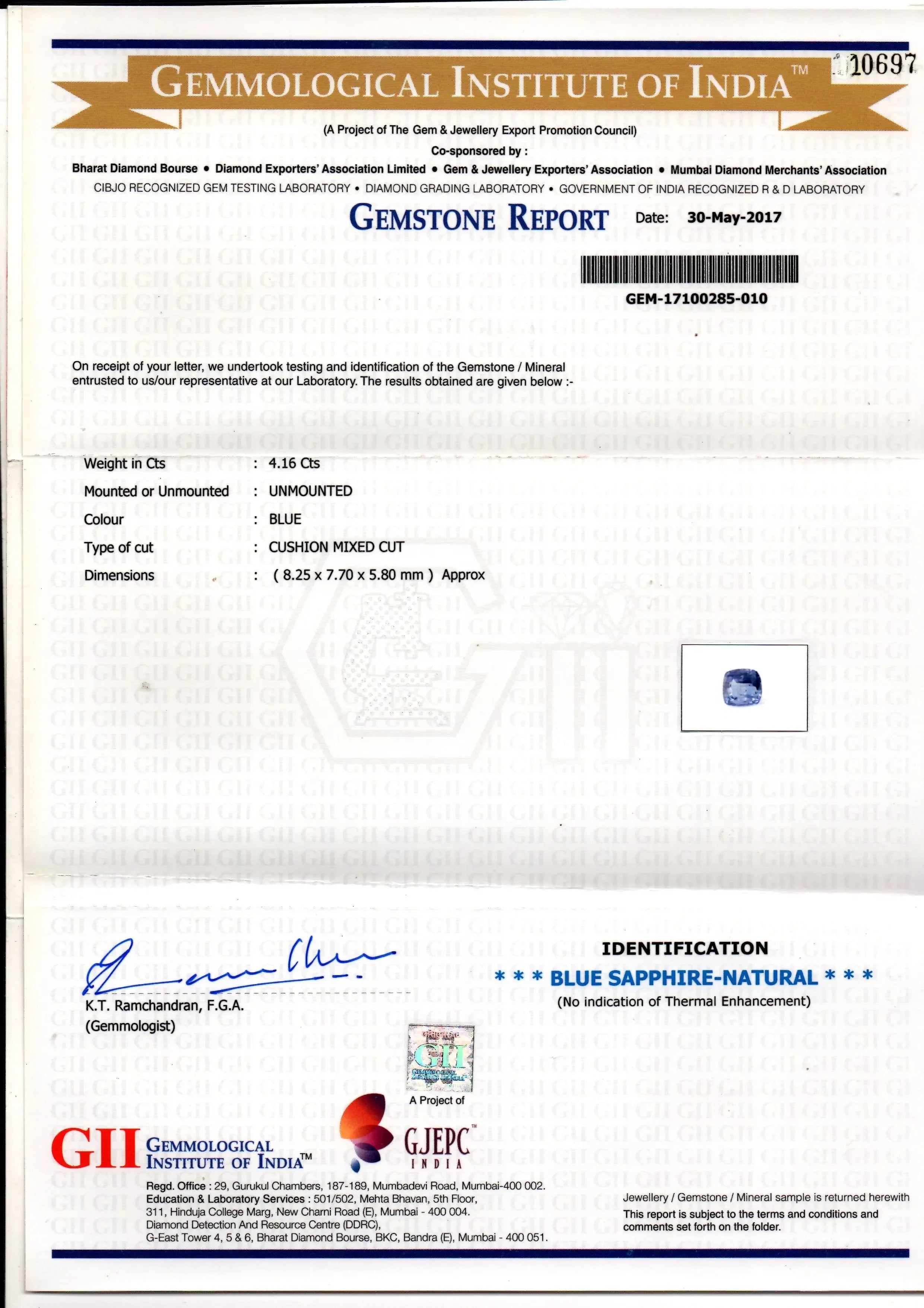 4.16 Ct GII Certified Unheated Untreated Natural Ceylon Blue Sapphire - Venus Gems