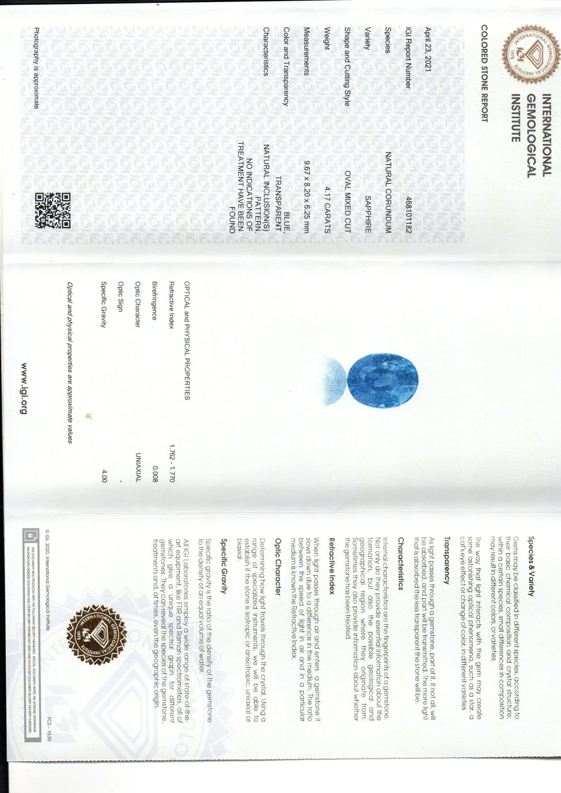 4.17 Ct IGI Certified Unheated Untreated Natural Ceylon Blue Sapphire AA - Venus Gems