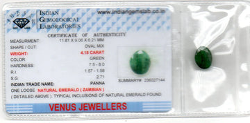 4.18 Ct Certified Untreated Natural Zambian Emerald Panna Gemstone - Venus Gems