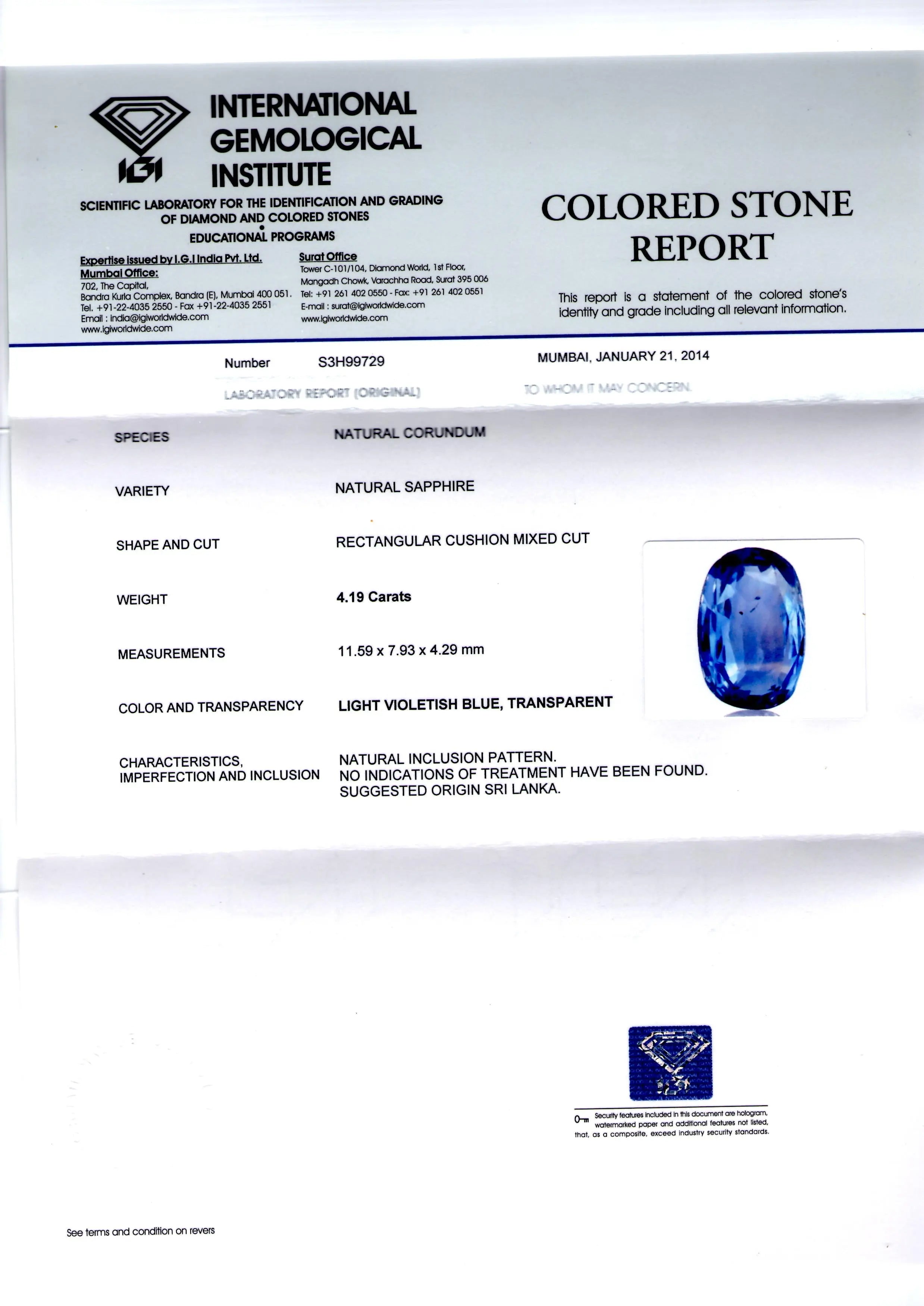 4.19 Ct Unheated Untreated Natural Ceylon Blue Sapphire/Neelam