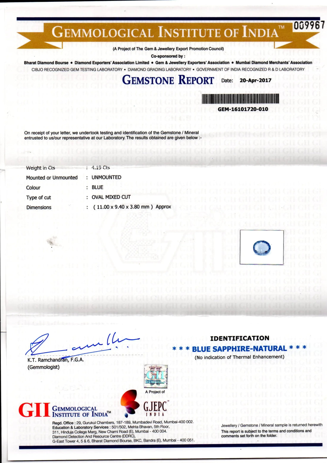4.19 Ct GII Certified Unheated Untreated Natural Ceylon Blue Sapphire AA - Venus Gems