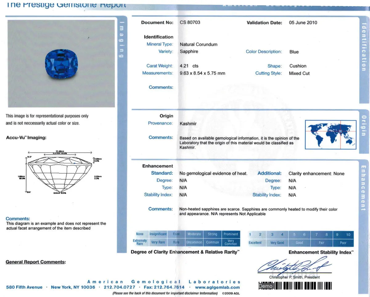 4.21 Ct AGL Certified Unheated Kashmir-Origin Blue Sapphire RARE