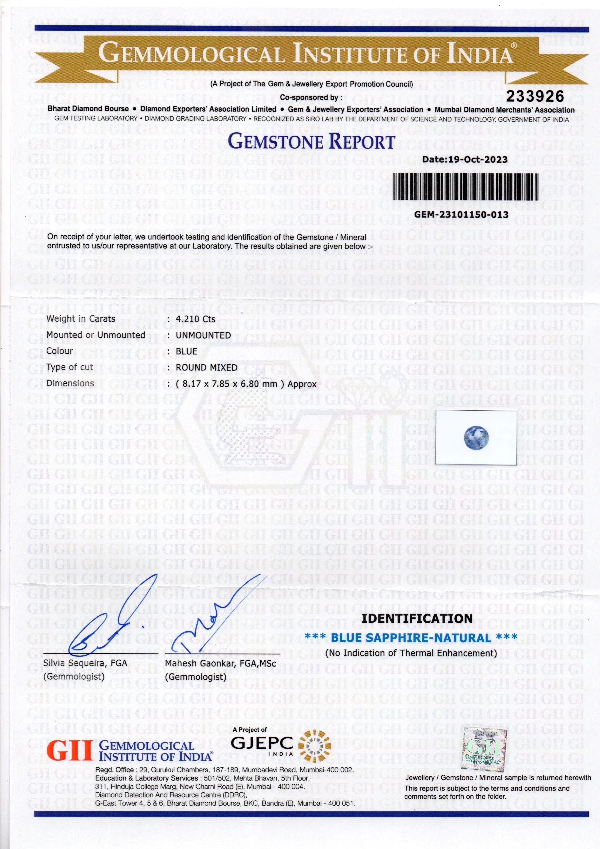 4.21 Ct GII Certified Unheated Untreated Natural Ceylon Blue Sapphire - Venus Gems