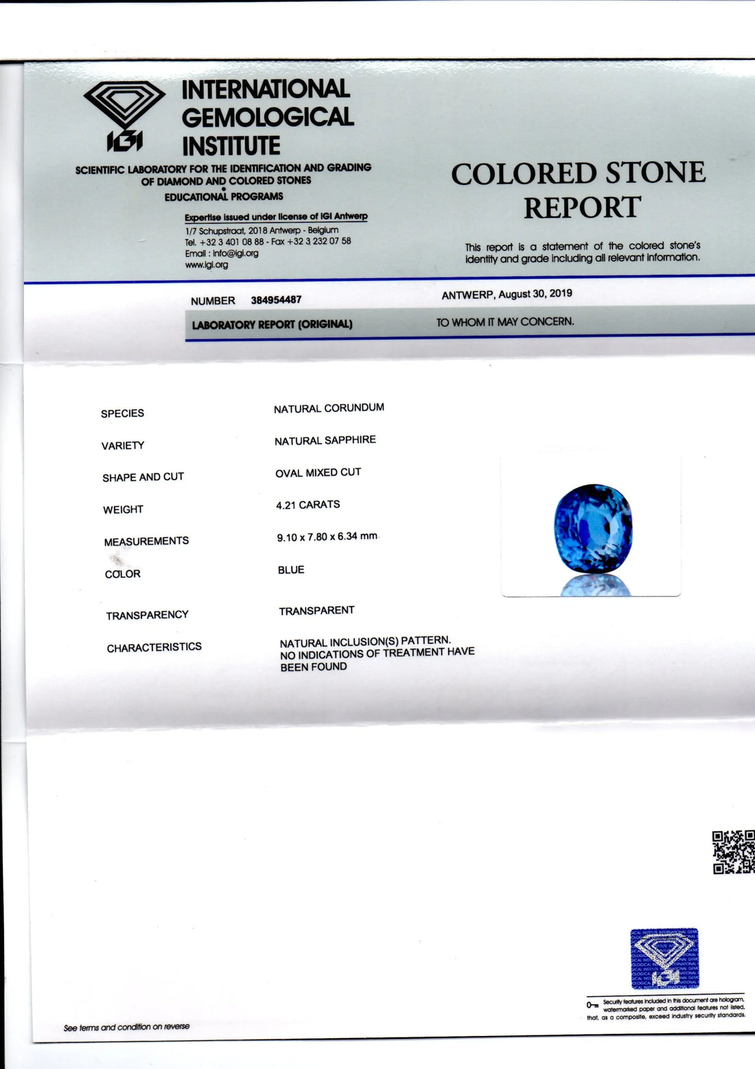 4.21 Ct IGI Certified Unheated Untreated Natural Ceylon Blue Sapphire - Venus Gems