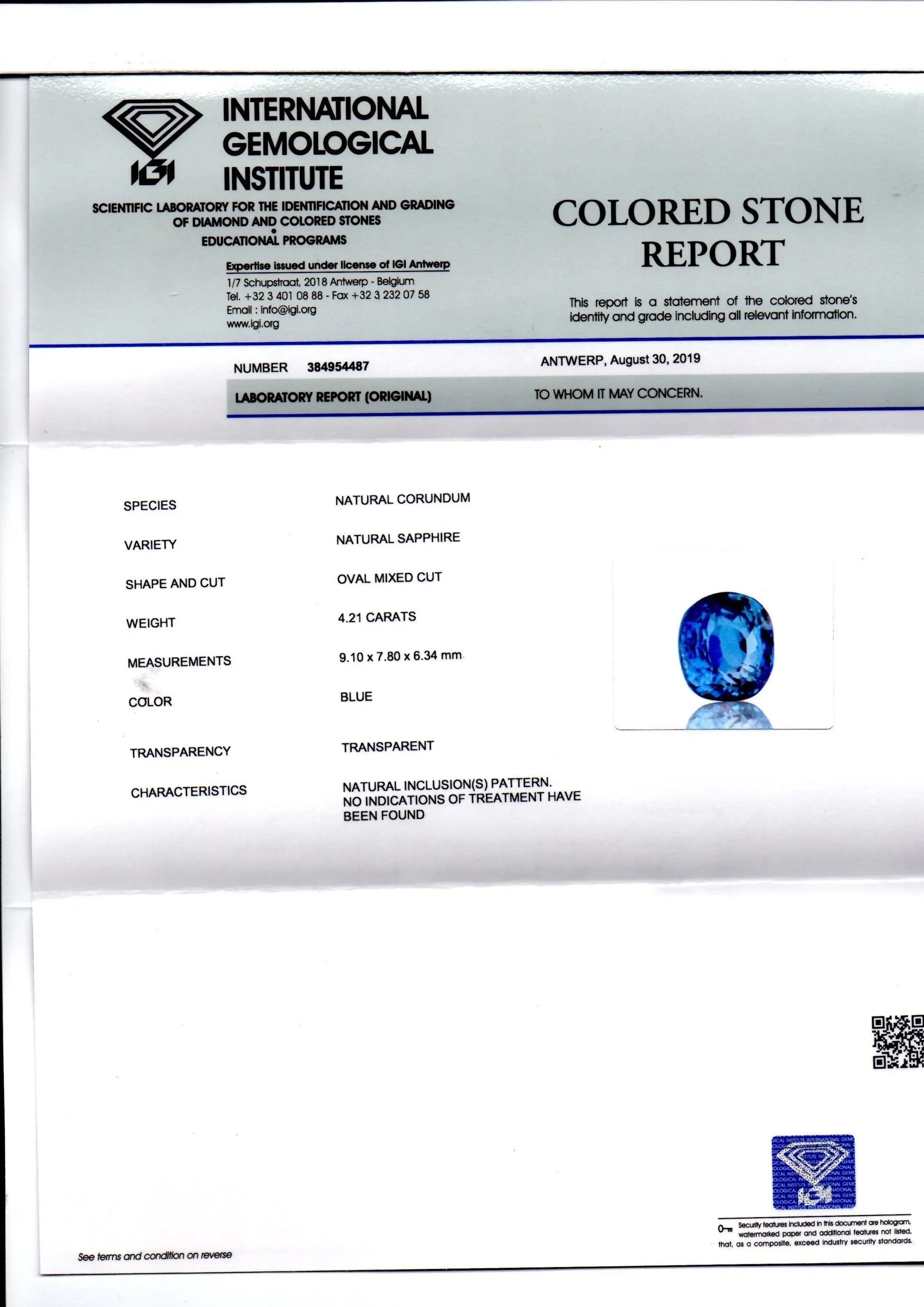 4.21 Ct IGI Certified Unheated Untreated Natural Ceylon Blue Sapphire - Venus Gems