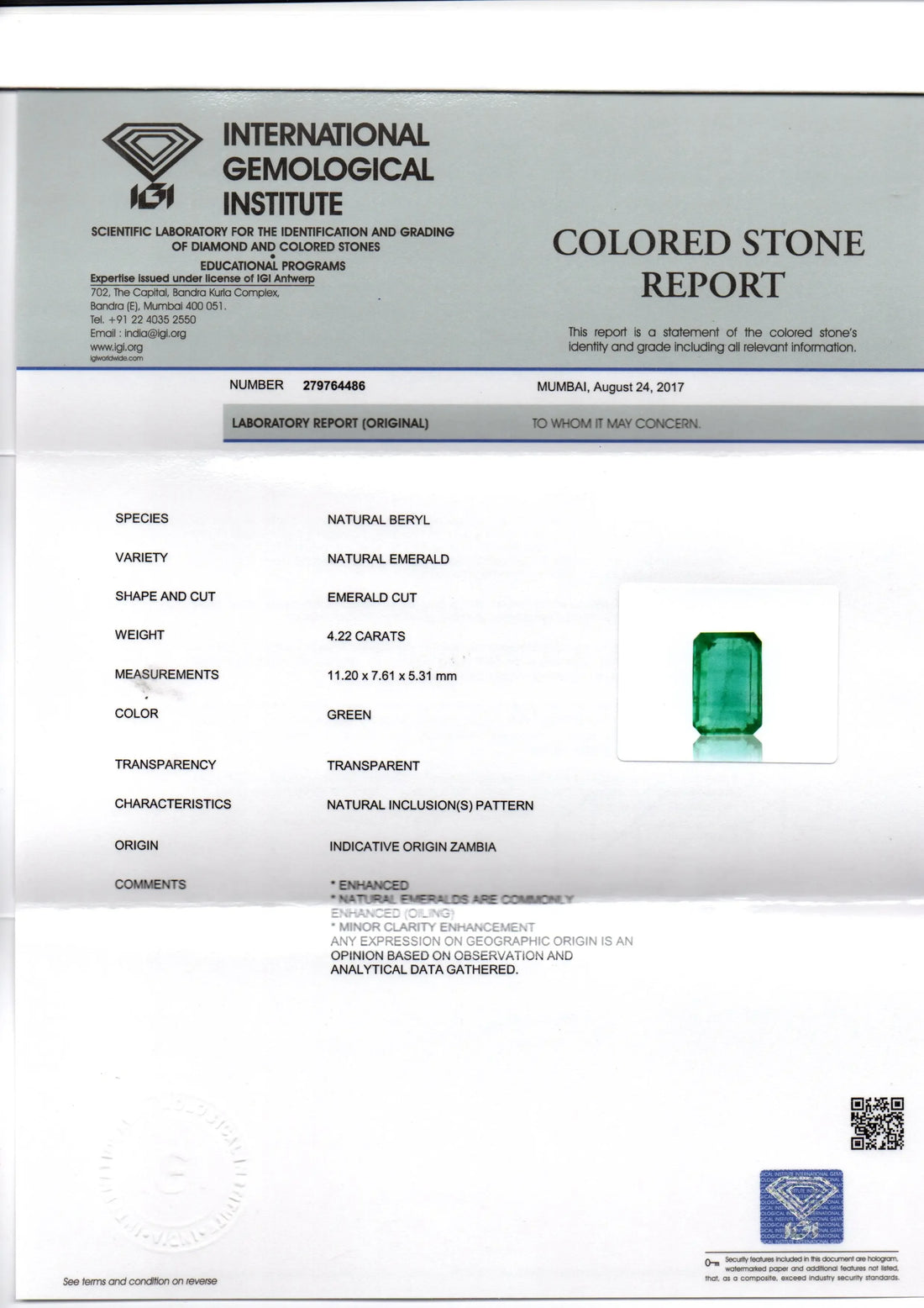 4.22 Ct Untreated Natural Zambian Emerald Gemstone Panna AAAAA - Venus Gems