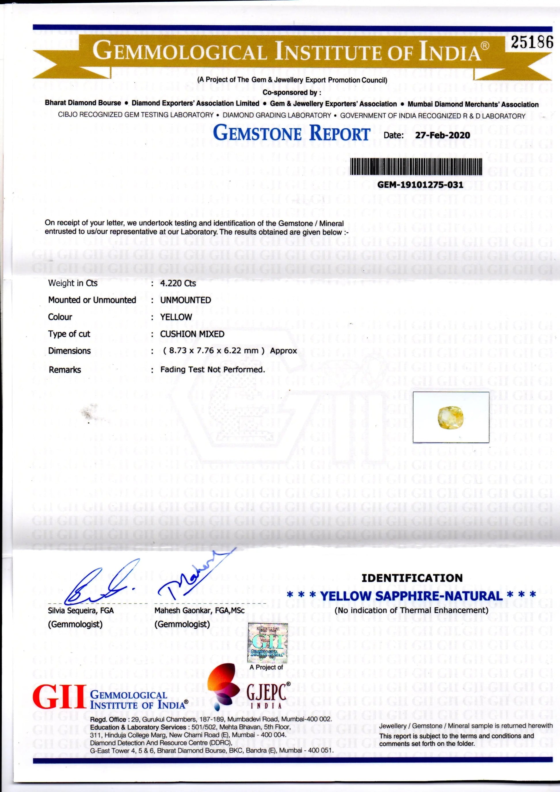 4.22 Ct GII Certified Unheated Untreated Natural Ceylon Yellow Sapphire