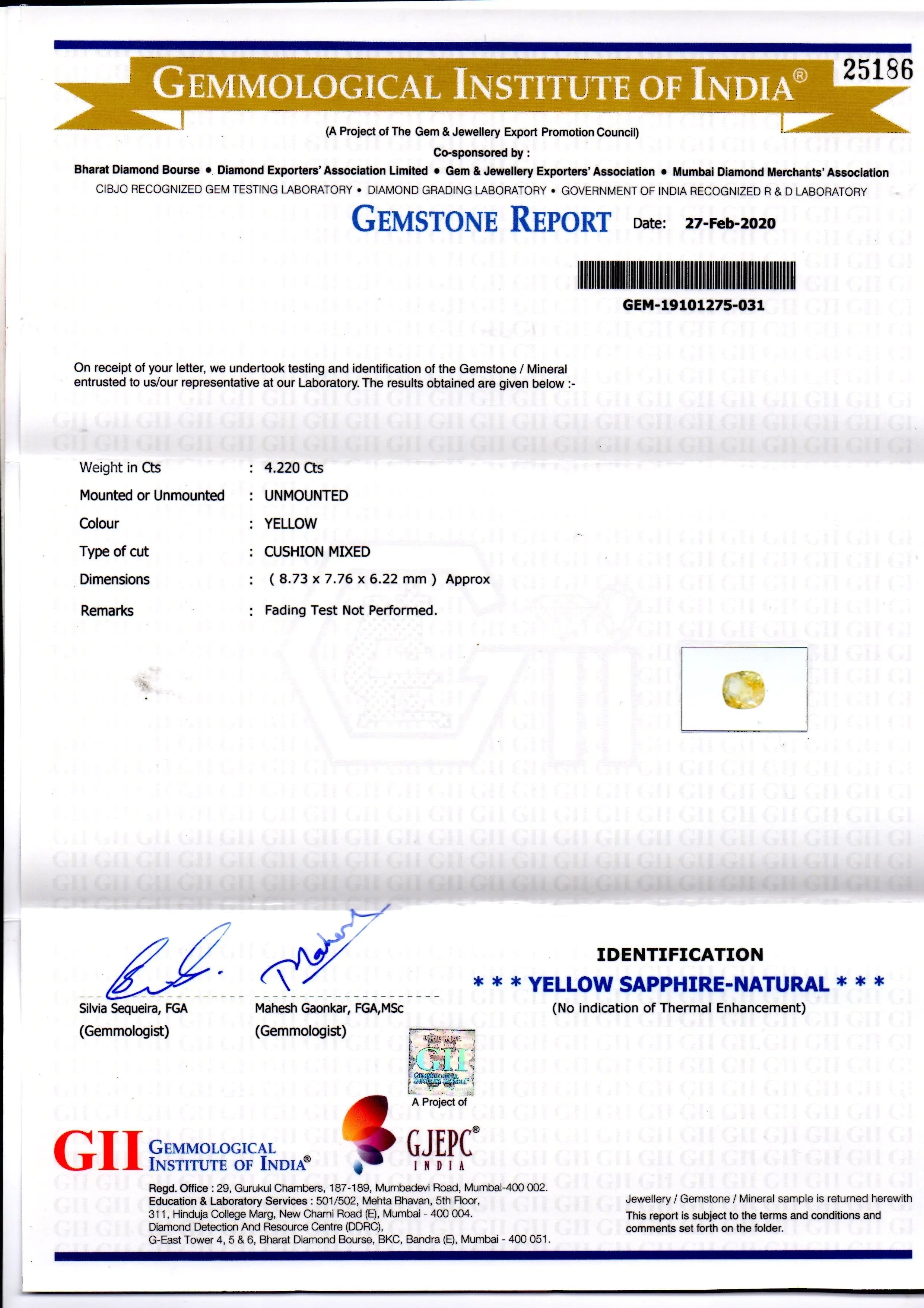 4.22 Ct GII Certified Unheated Untreated Natural Ceylon Yellow Sapphire