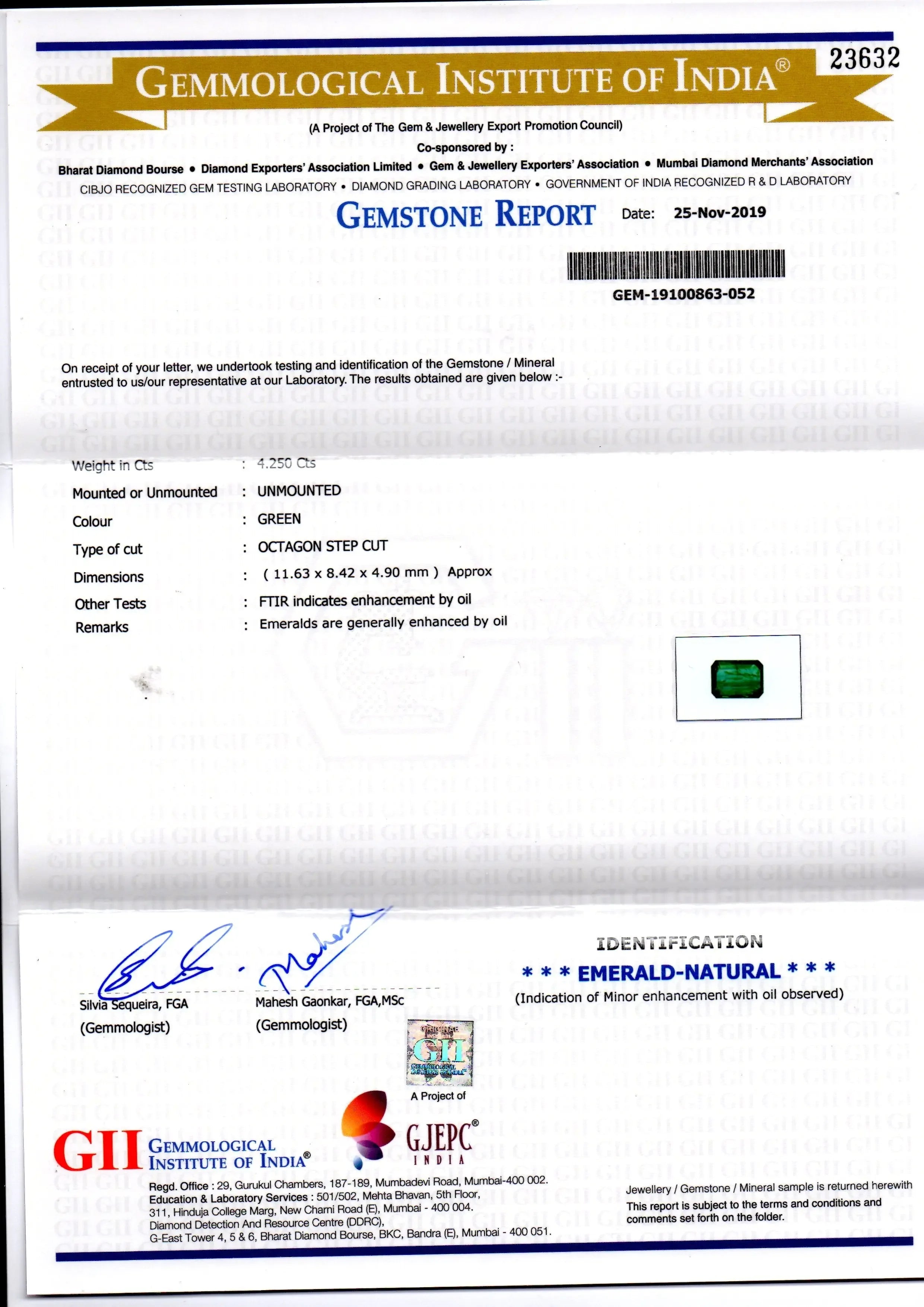 4.25 Ct GII Certified Untreated Natural Zambian Emerald Gems AAA - Venus Gems