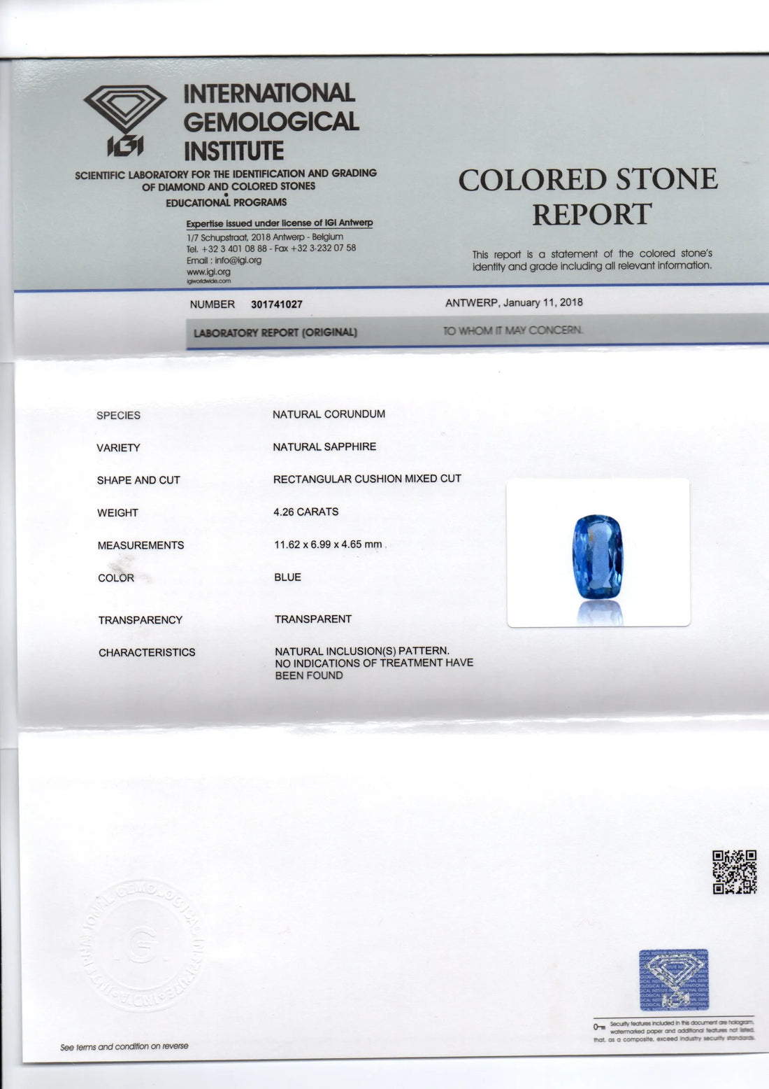 4.26 Ct IGI Certified Unheated Untreated Natural Ceylon Blue Sapphire - Venus Gems