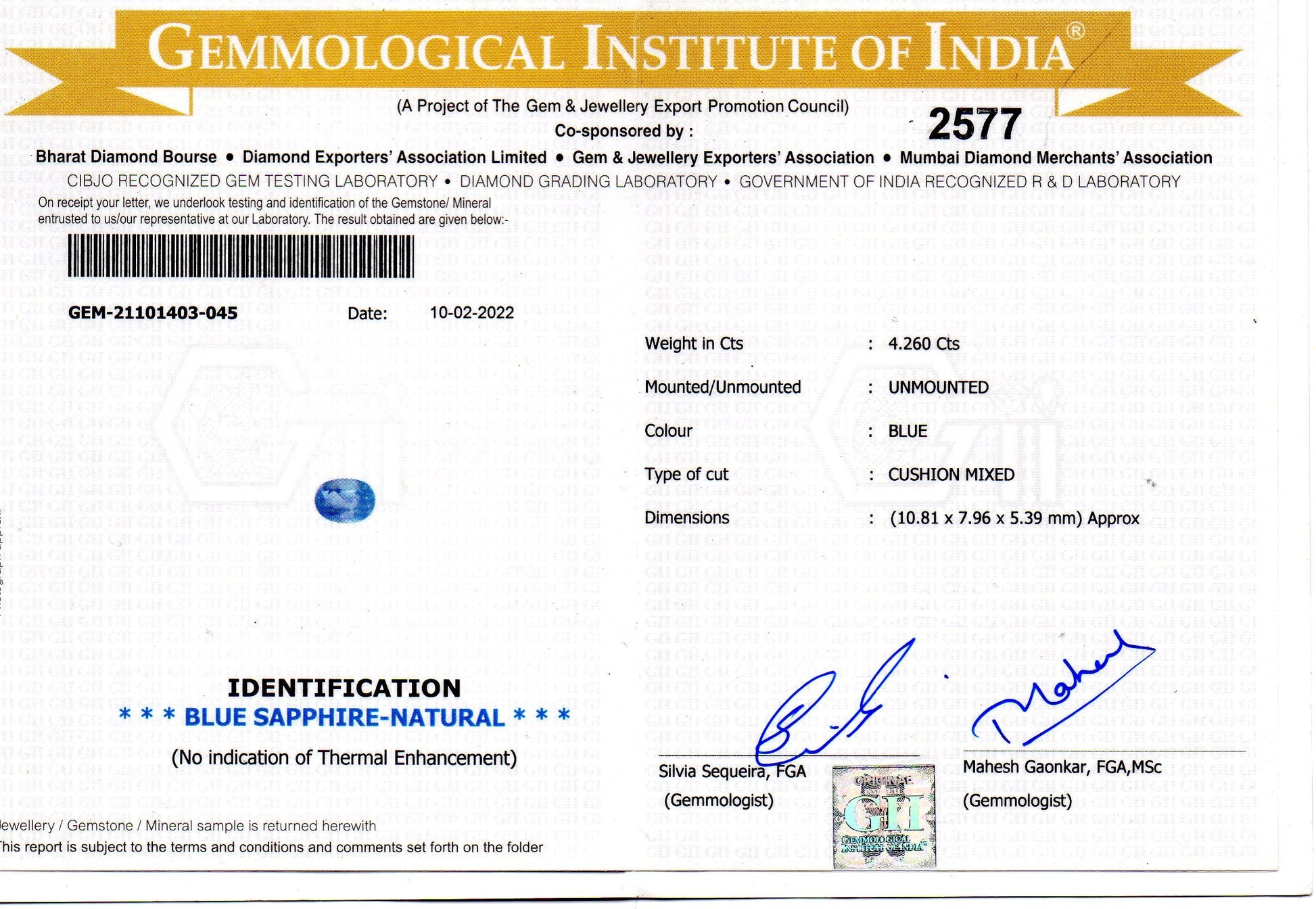 4.26 Ct GII Certified Unheated Untreated Natural Ceylon Blue Sapphire