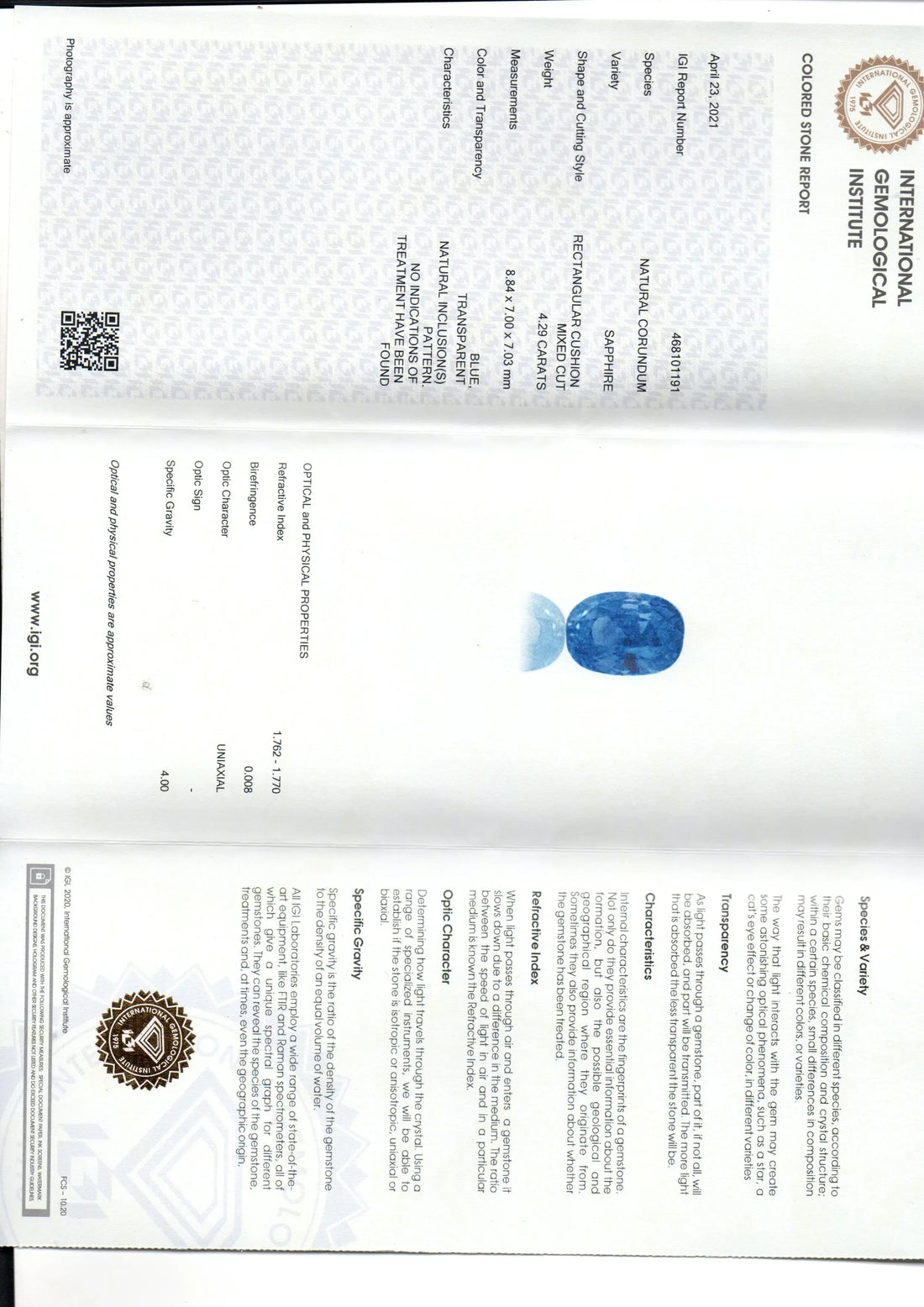 4.29 Ct IGI Certified Unheated Untreated Natural Ceylon Blue Sapphire AA - Venus Gems