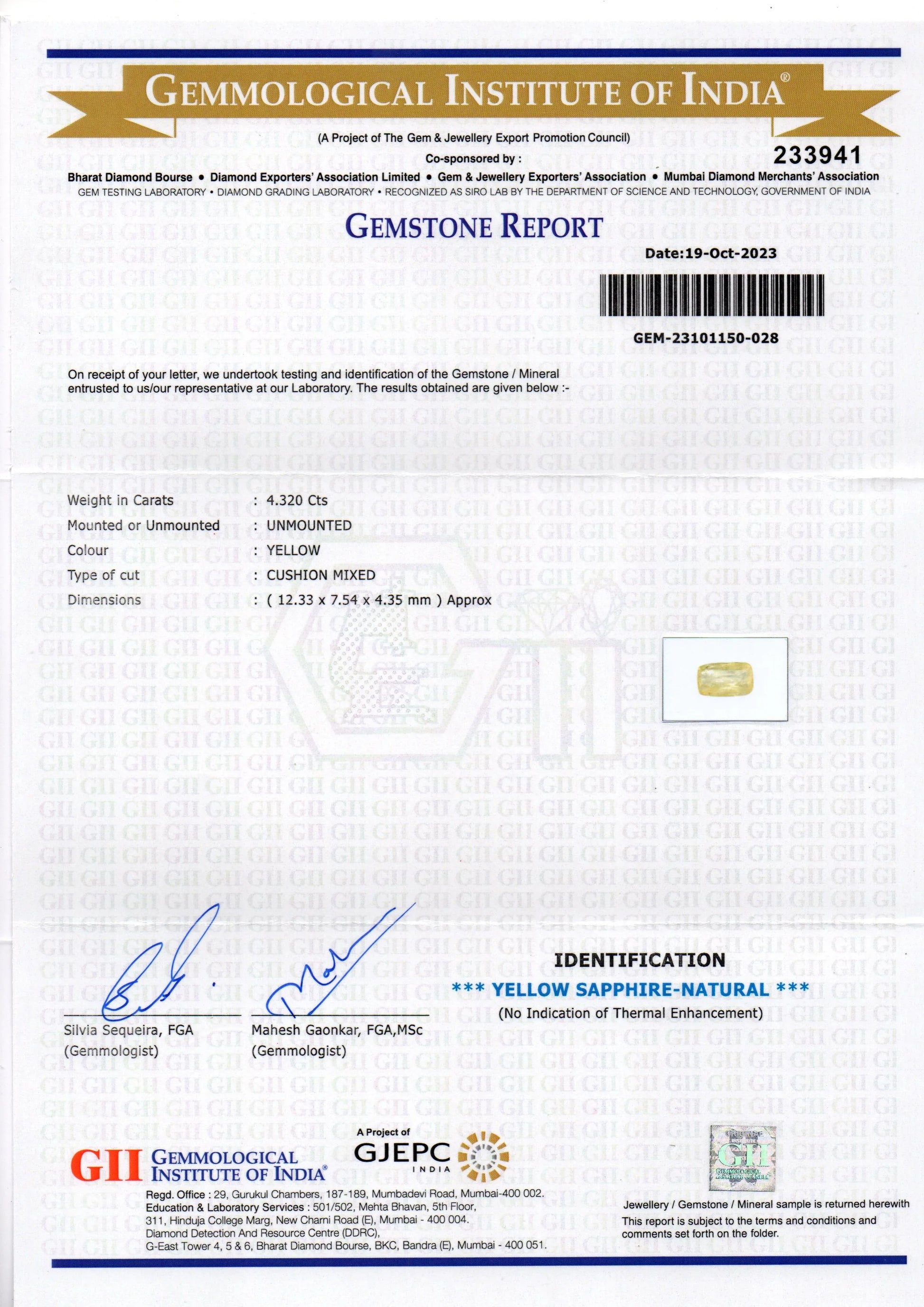 4.32 Ct GII Certified Unheated Untreated Natural Ceylon Yellow Sapphire - Venus Gems
