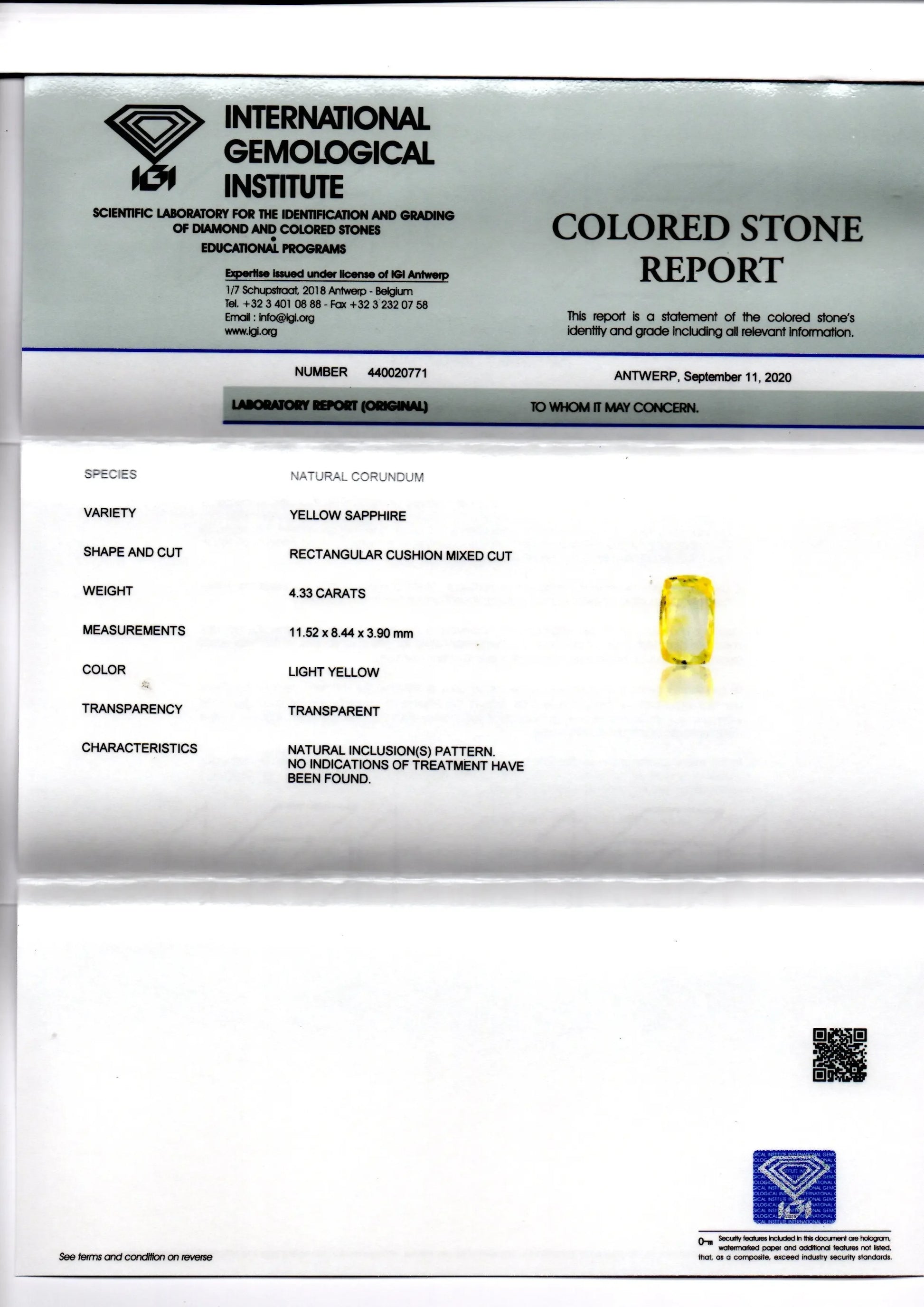 4.33 Ct IGI Certified Unheated Untreated Natural Ceylon Yellow Sapphire - Venus Gems
