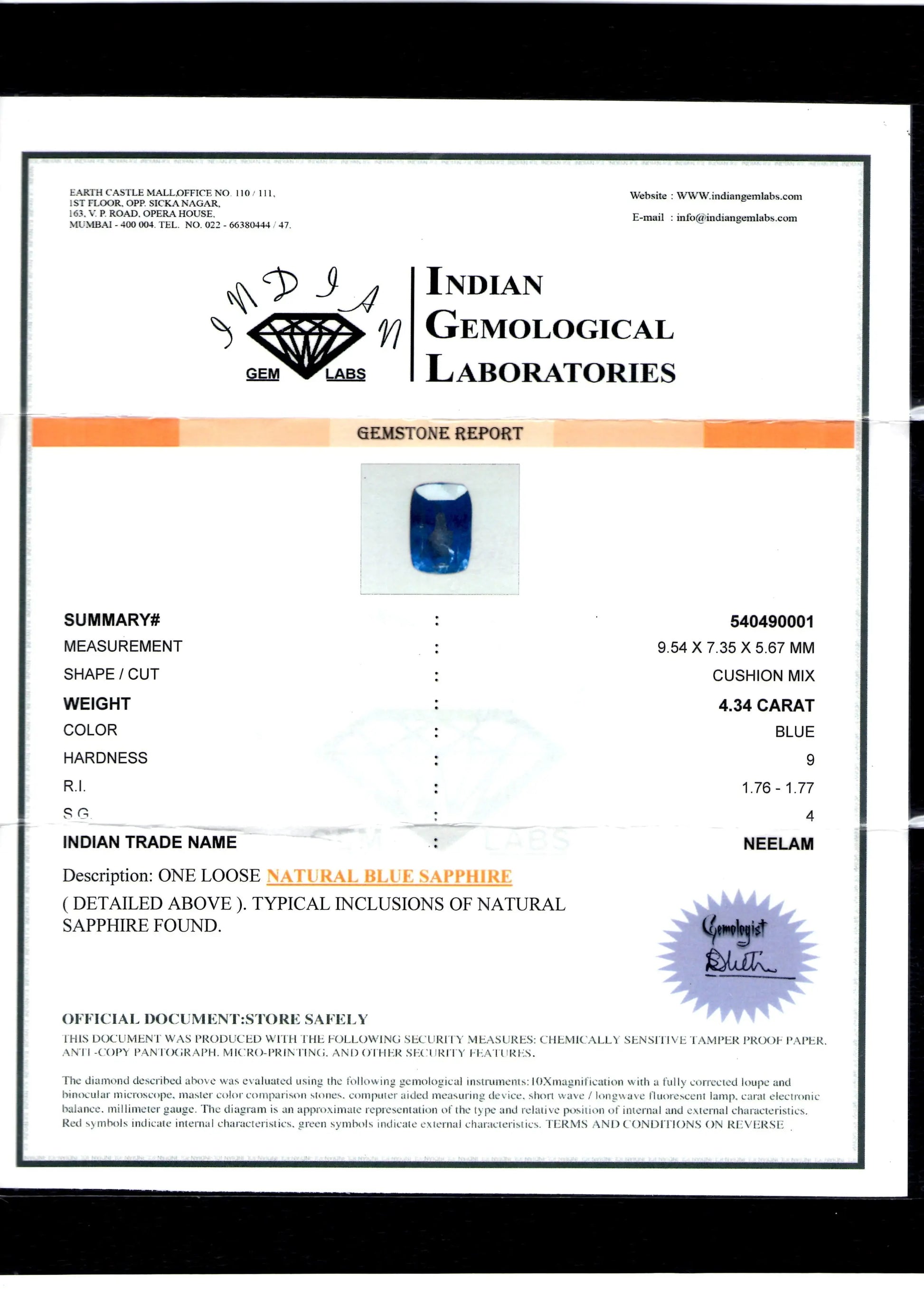 4.34 Ct Unheated Untreated Natural Ceylon Blue sapphire Premium+