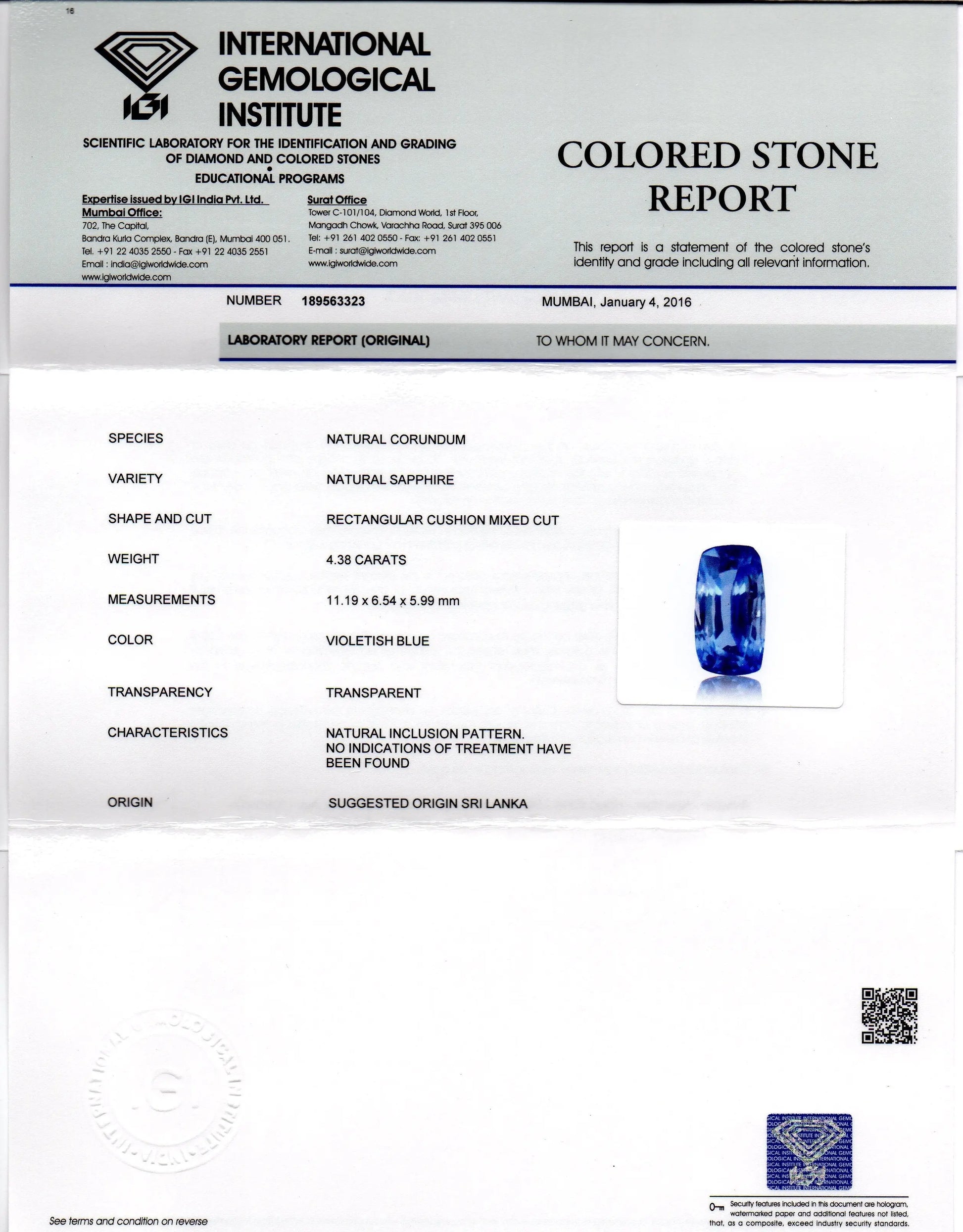 4.38 Ct Unheated Untreated Natural Ceylon Blue Sapphire Neelam