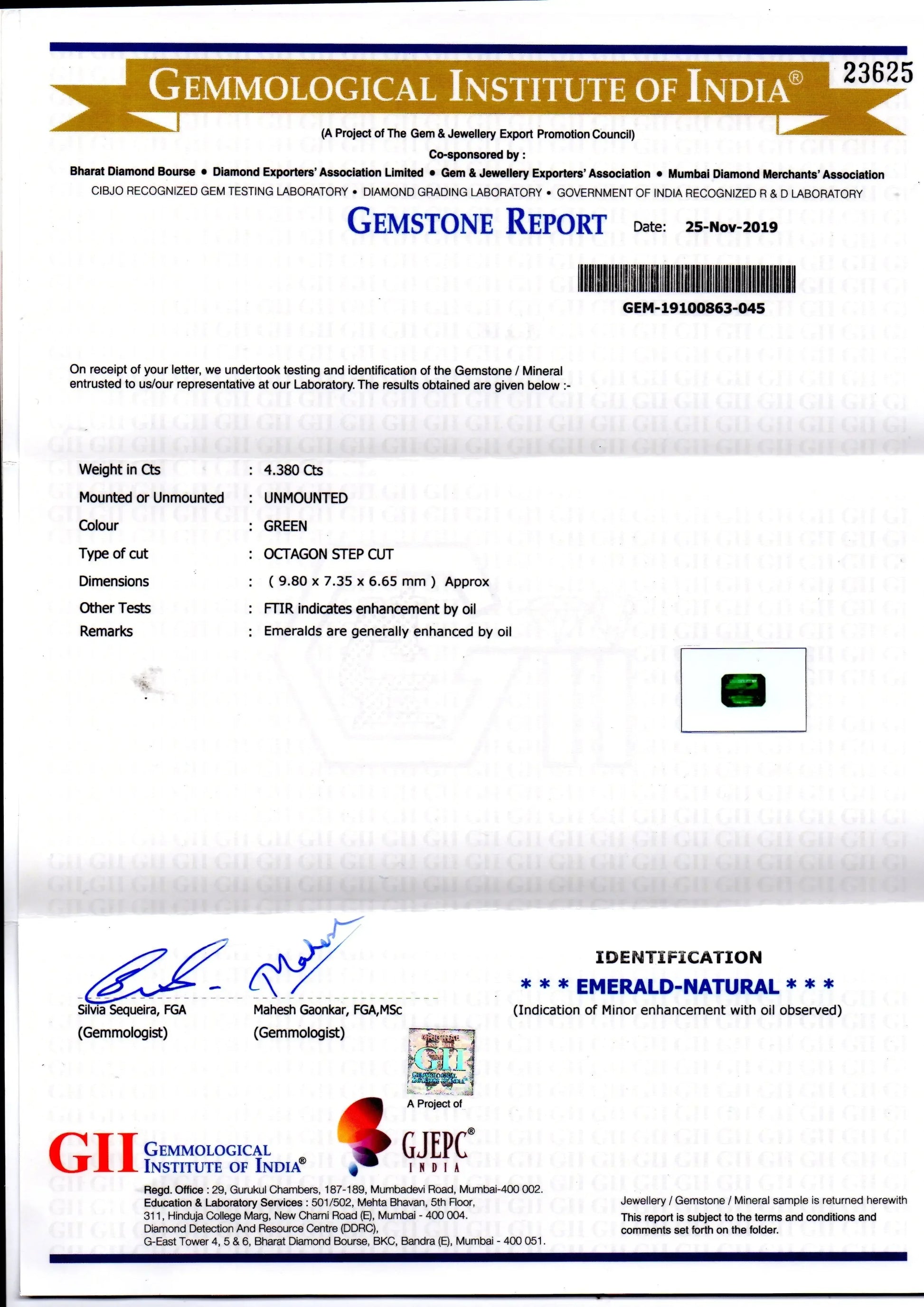4.38 Ct GII Certified Untreated Natural Zambian Emerald Gems AAA - Venus Gems