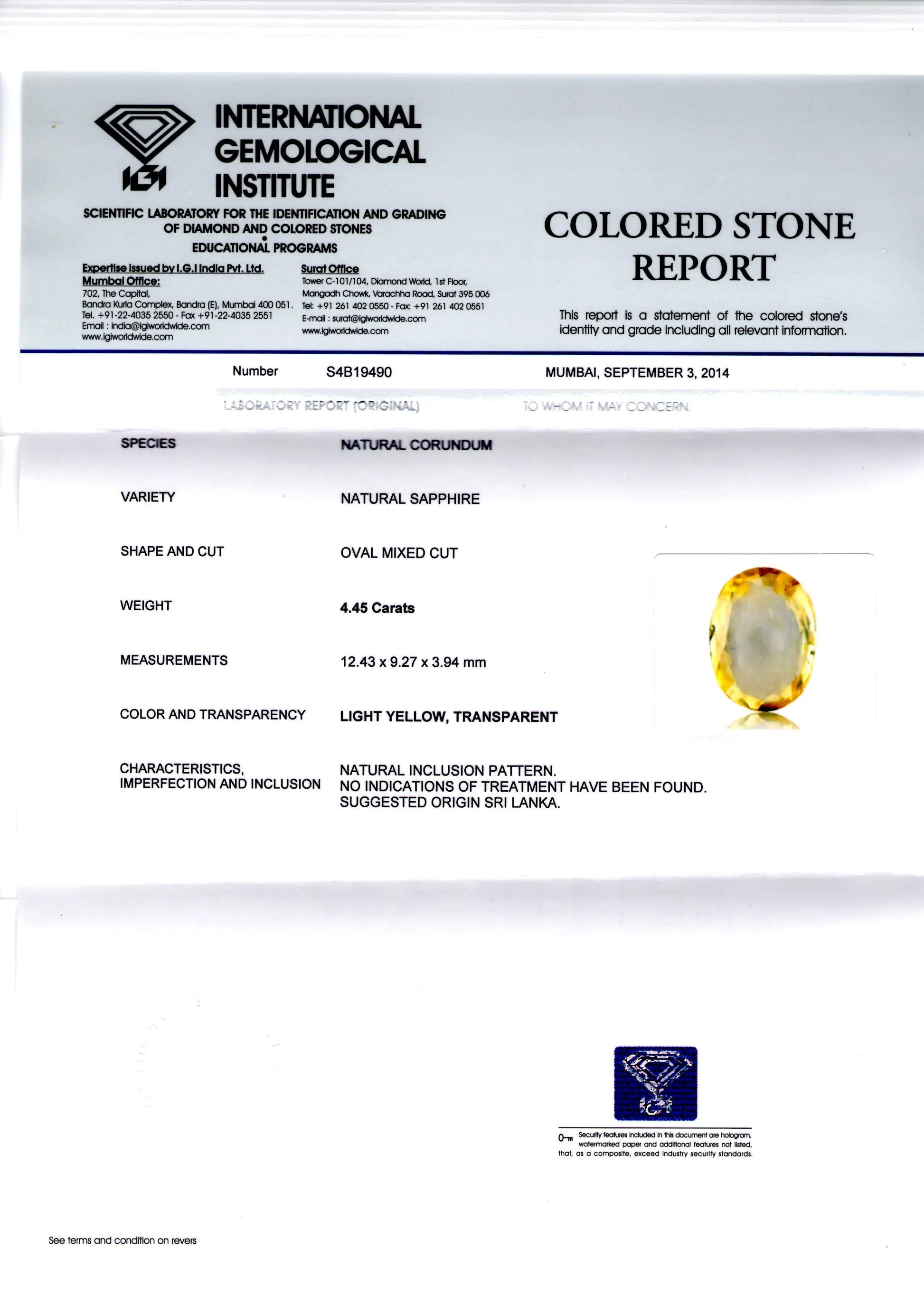 4.45 Ct Unheated Untreated Natural Ceylon Yellow Sapphire Pukhraj