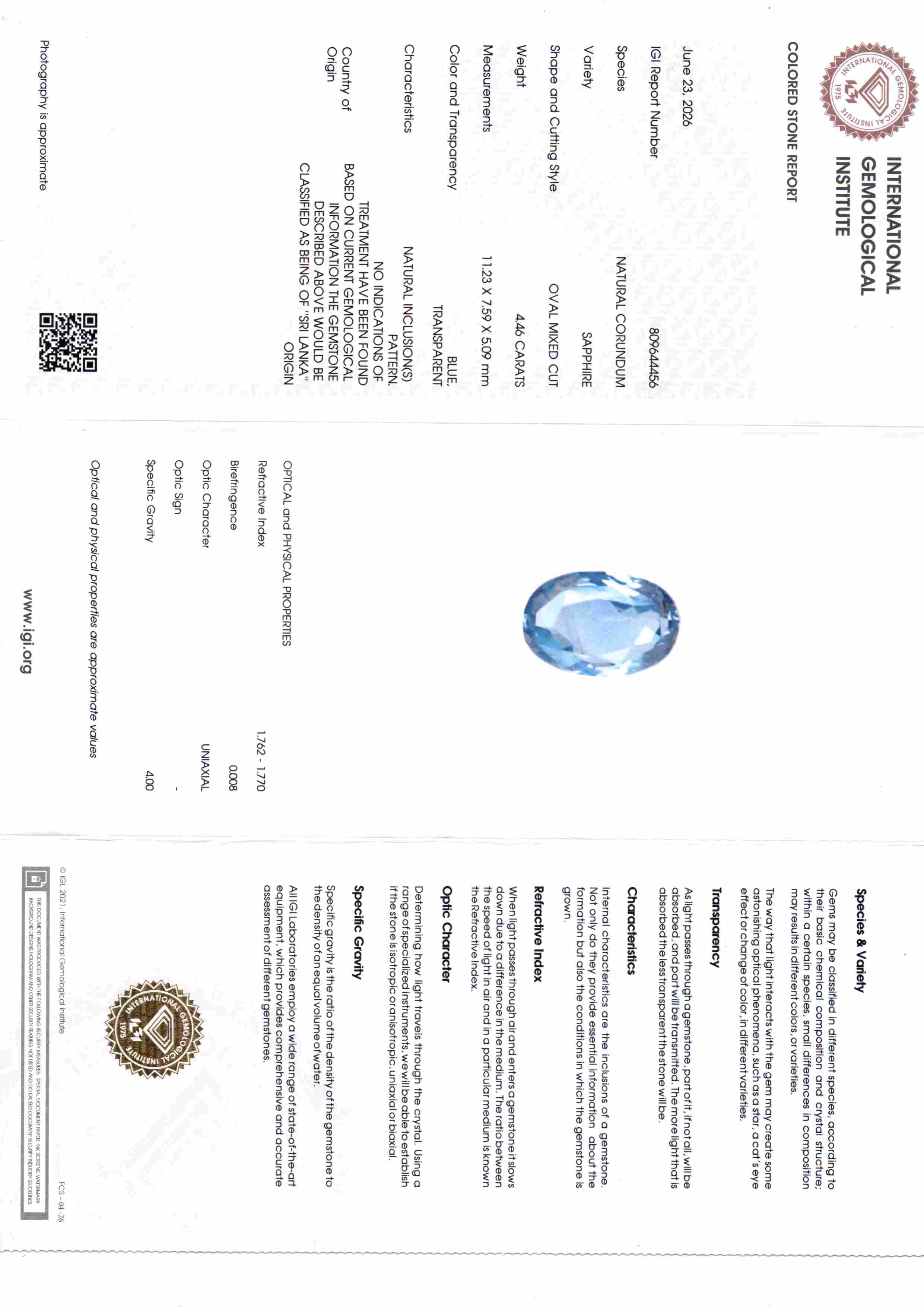 4.46 Carat IGI Certified Unheated Natural Ceylon Blue Sapphire Neelam – 4.9 Ratti