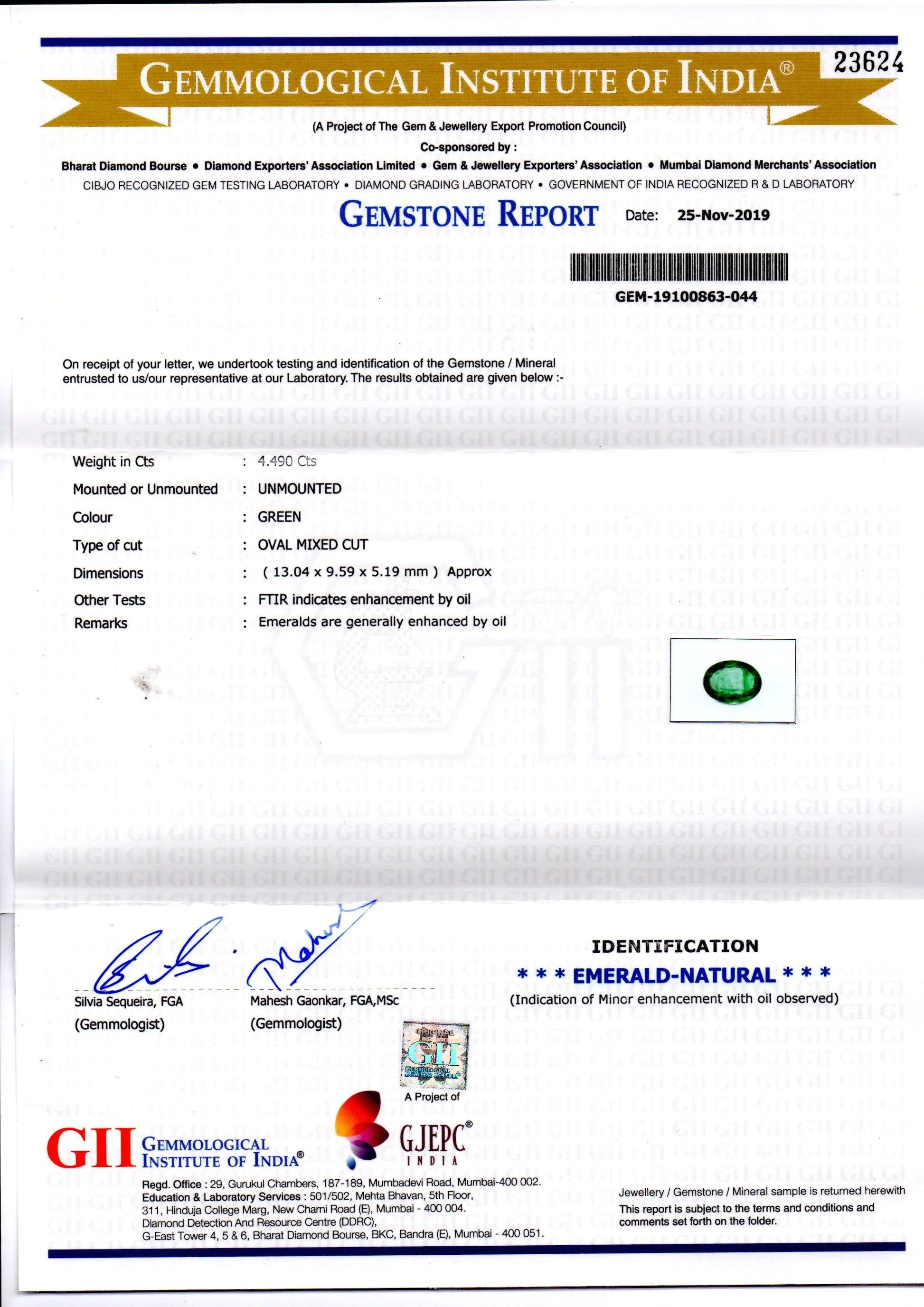 4.49 Ct GII Certified Untreated Natural Zambian Emerald Gems AAA