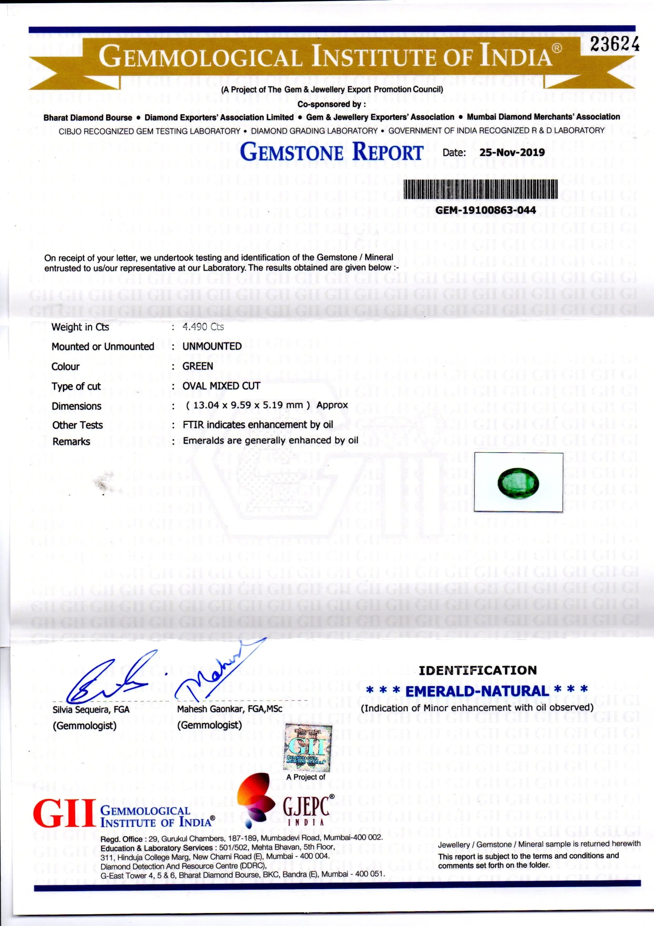 4.49 Ct GII Certified Untreated Natural Zambian Emerald Gems AAA