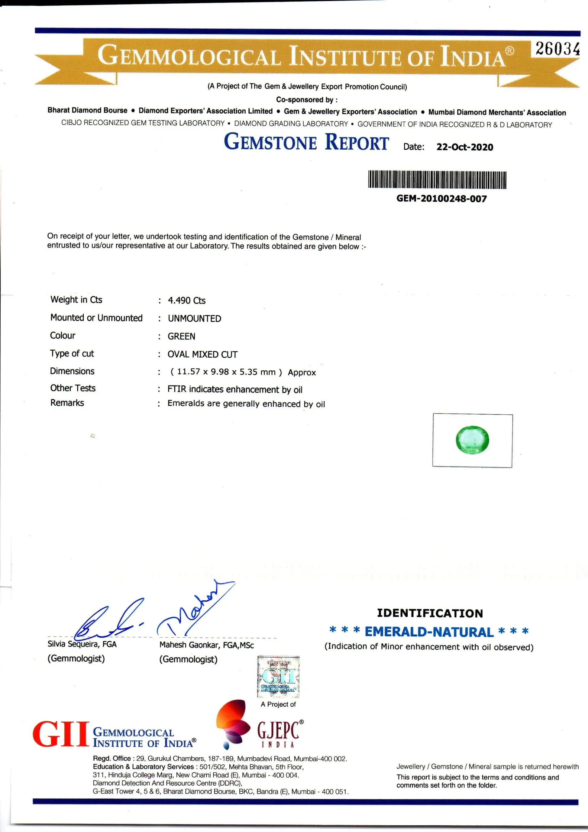 4.49 Ct GII Certified Untreated Natural Zambian Emerald Gems AAA - Venus Gems
