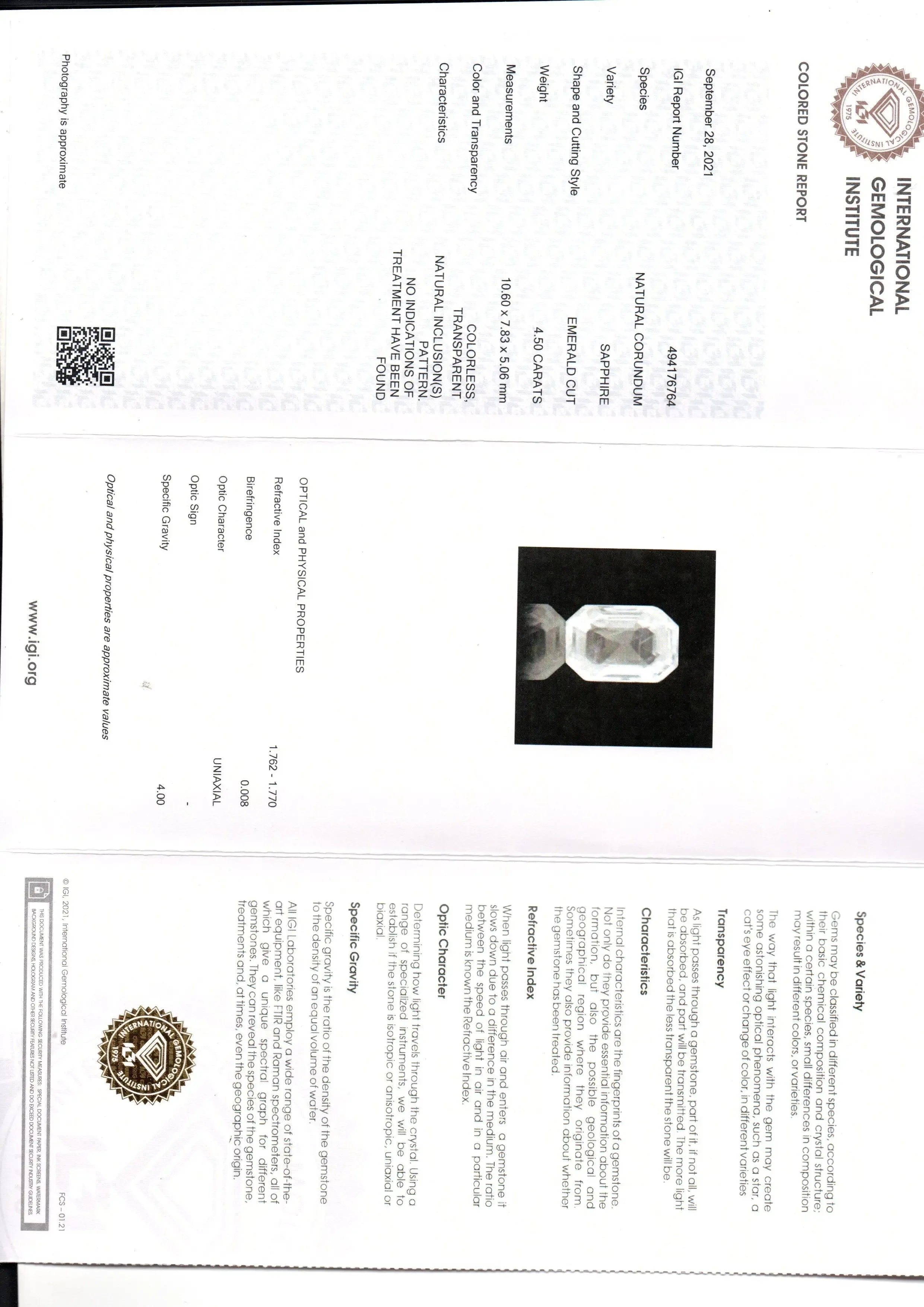 4.50 Ct IGI Certified Unheated Untreated Natural Ceylon White Pukhraj Sapphire - Venus Gems