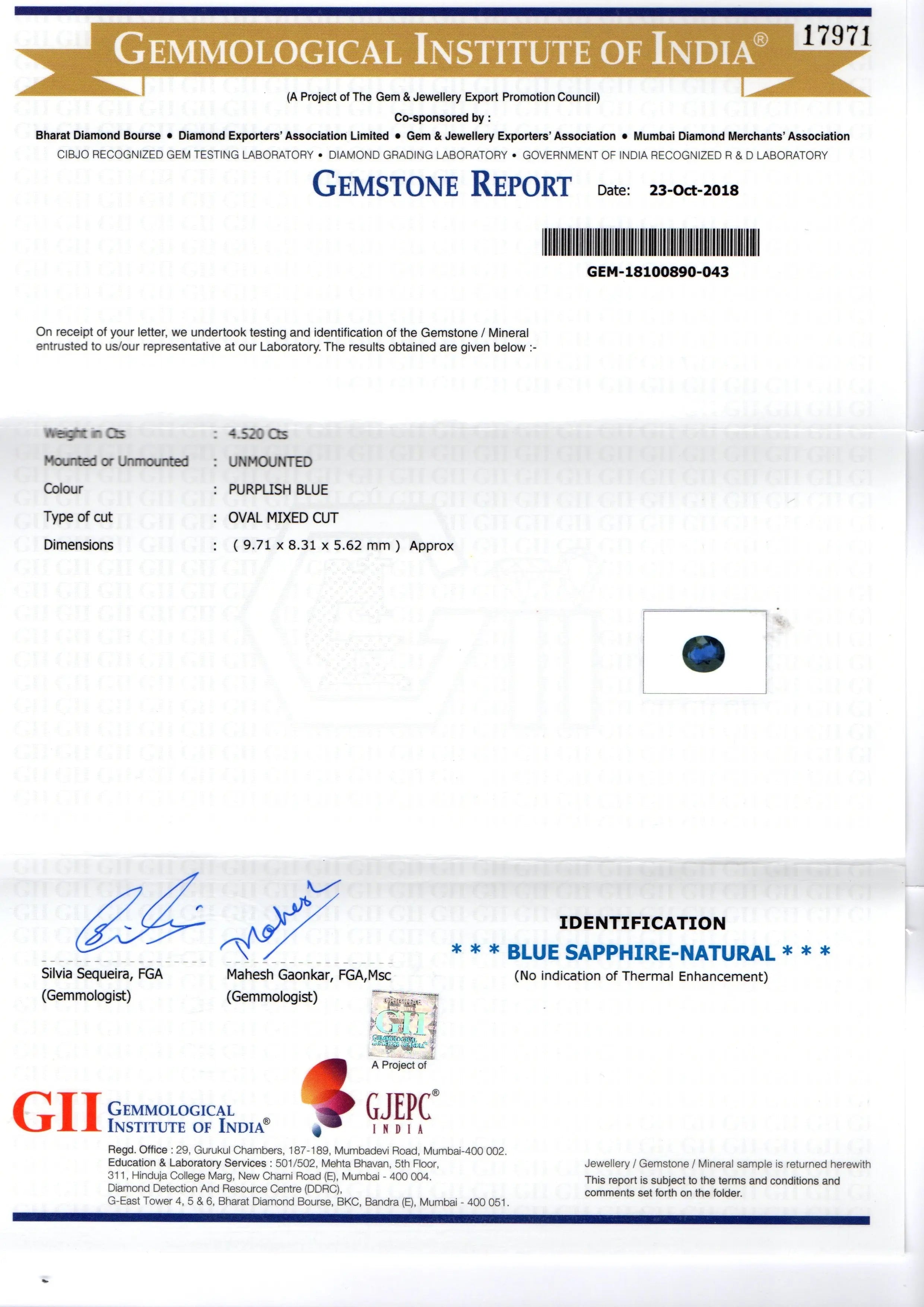 4.52 Ct GII Certified Unheated Untreated Natural Ceylon Blue Sapphire