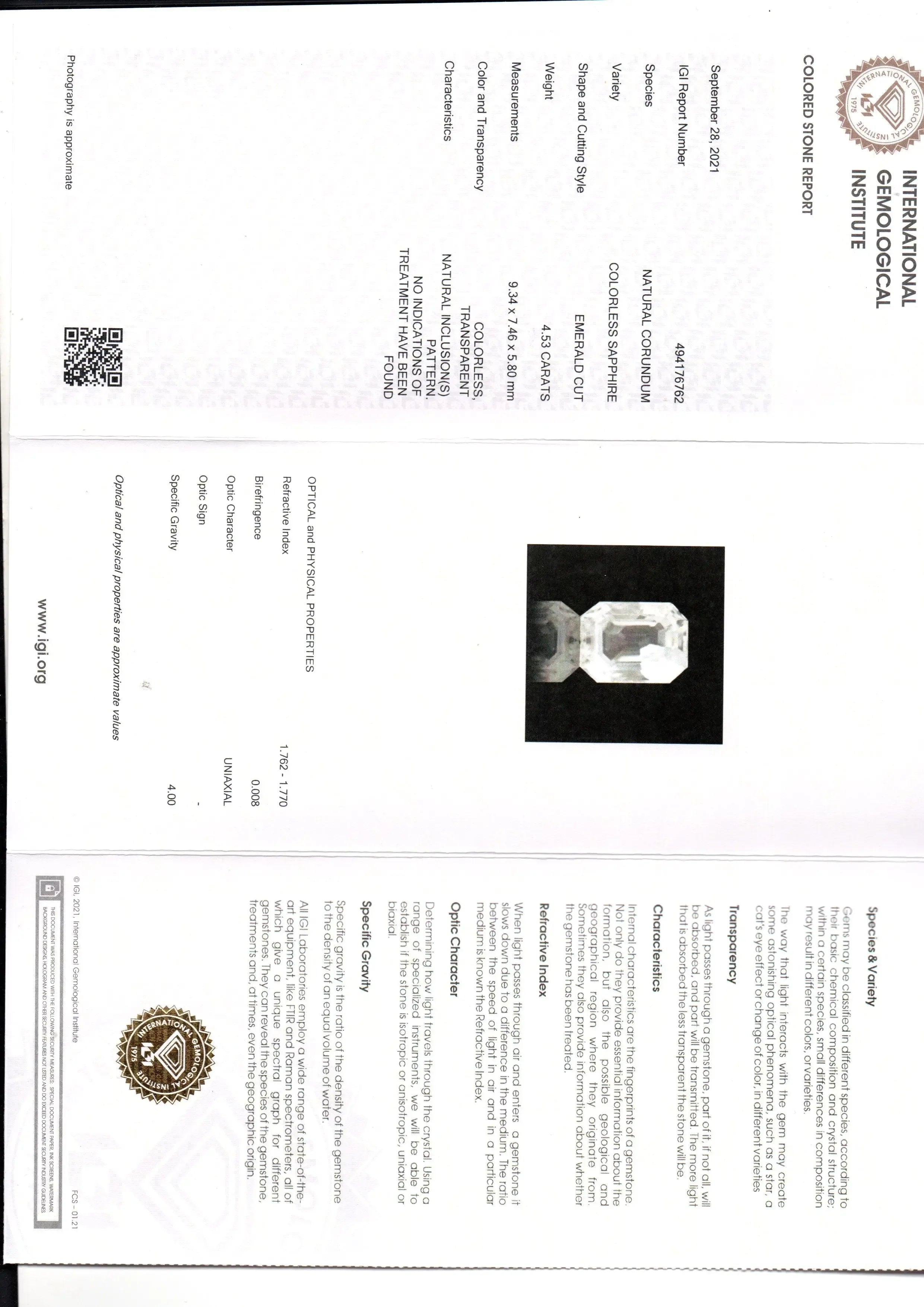 4.53 Ct IGI Certified Unheated Untreated Natural Ceylon White Pukhraj Sapphire - Venus Gems