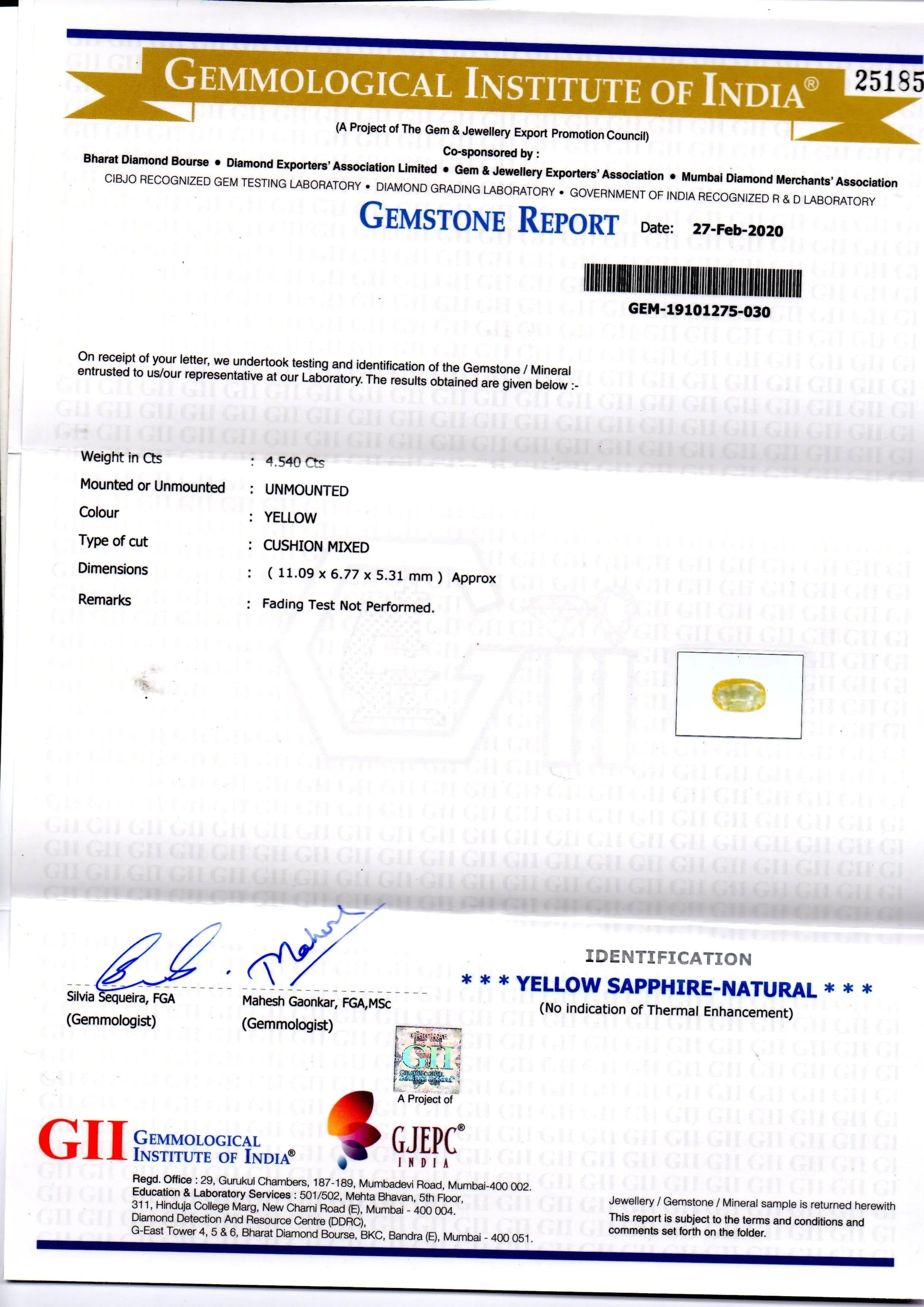 4.54 Ct GII Certified Unheated Untreated Natural Ceylon Yellow Sapphire