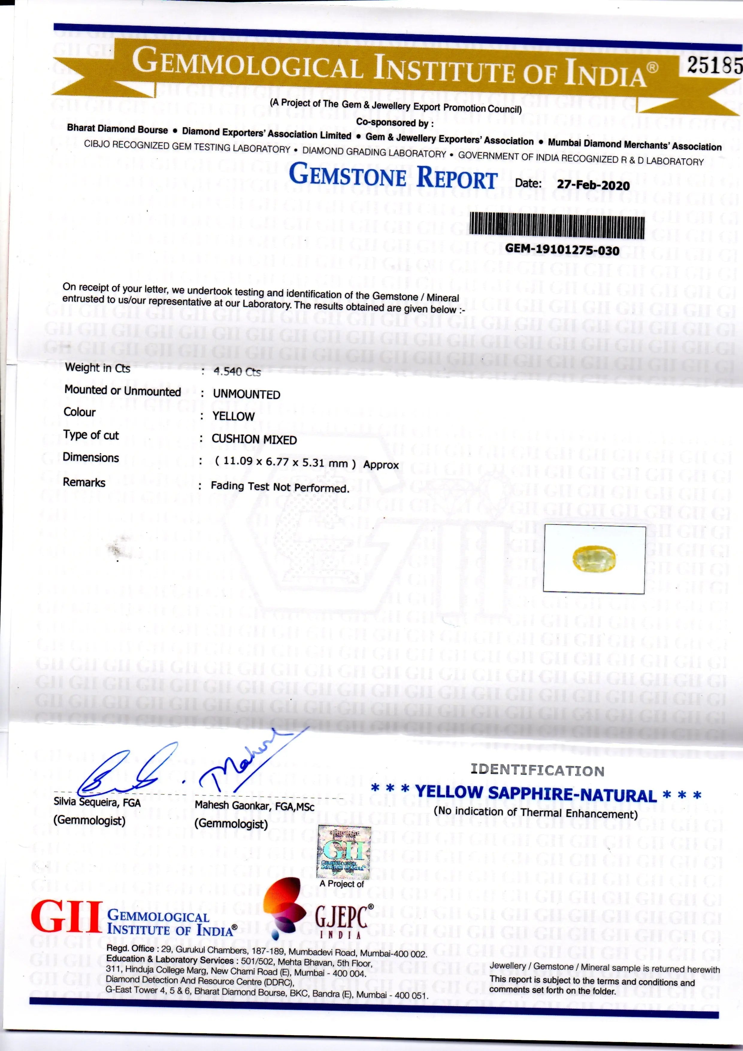 4.54 Ct GII Certified Unheated Untreated Natural Ceylon Yellow Sapphire
