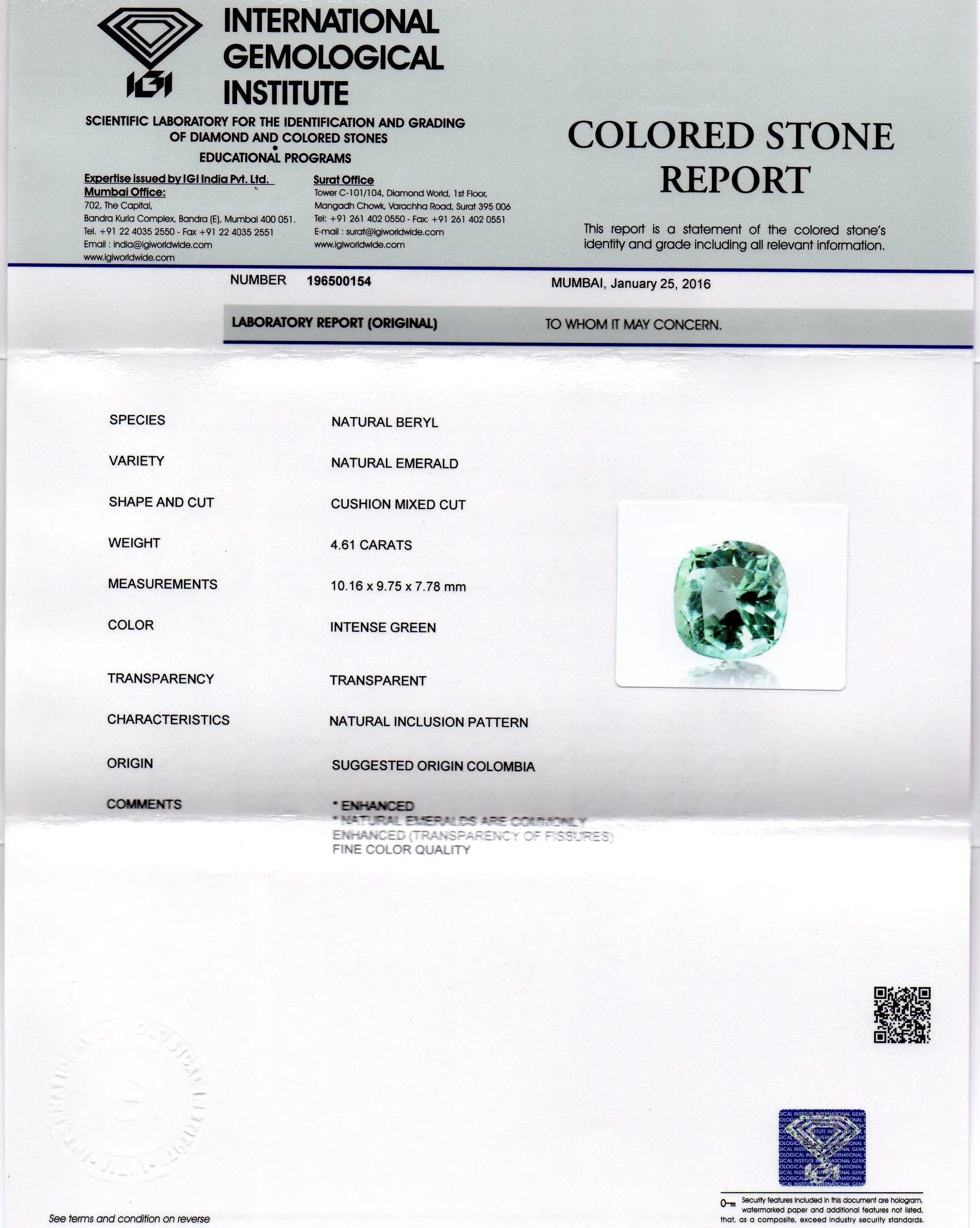4.61 Ct Unheated Natural Colombian Emerald Gemstone**RARE**