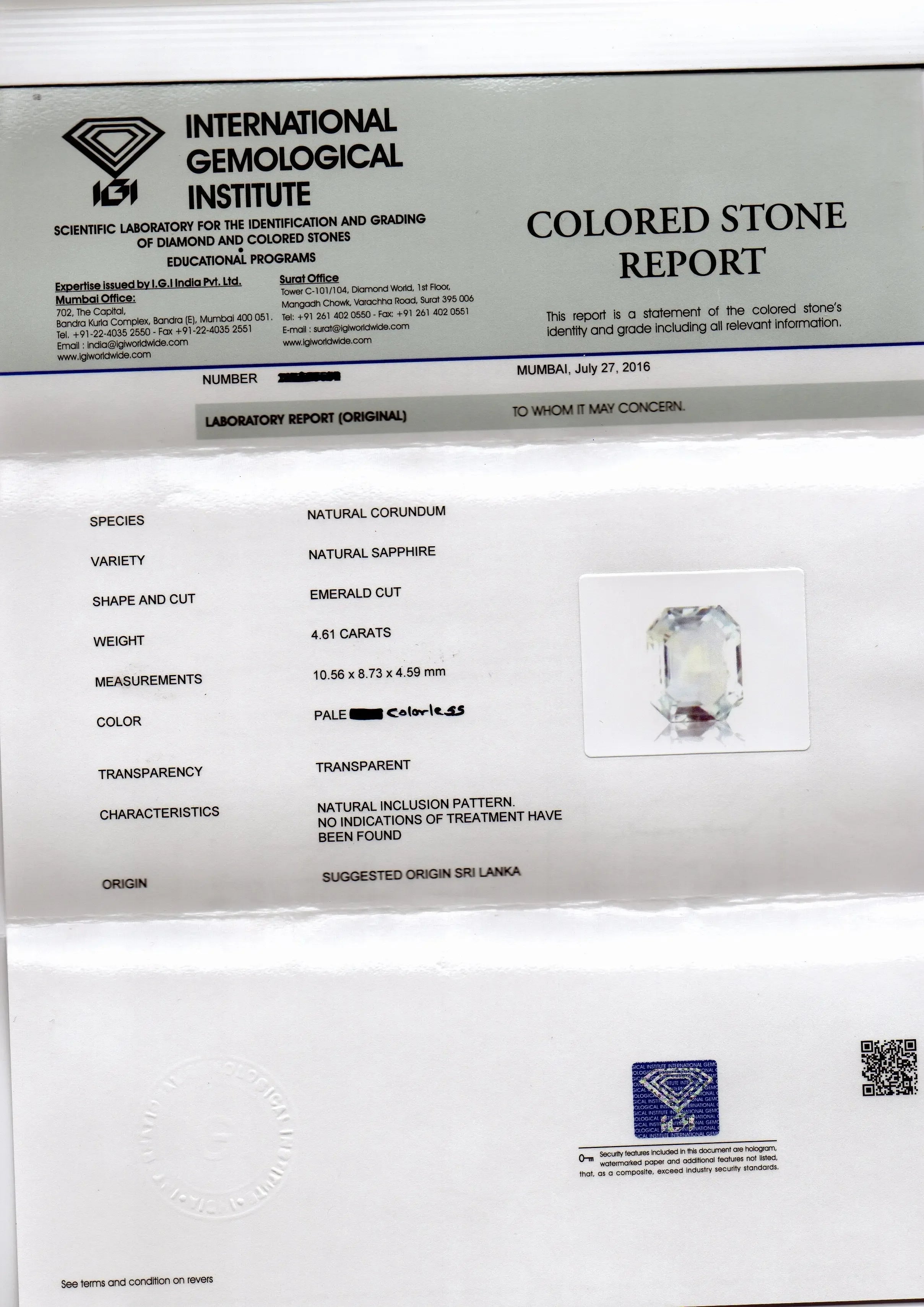 4.61 Ct IGI Certified Unheated Untreated Natural Ceylon White Sapphire Pukhraj - Venus Gems