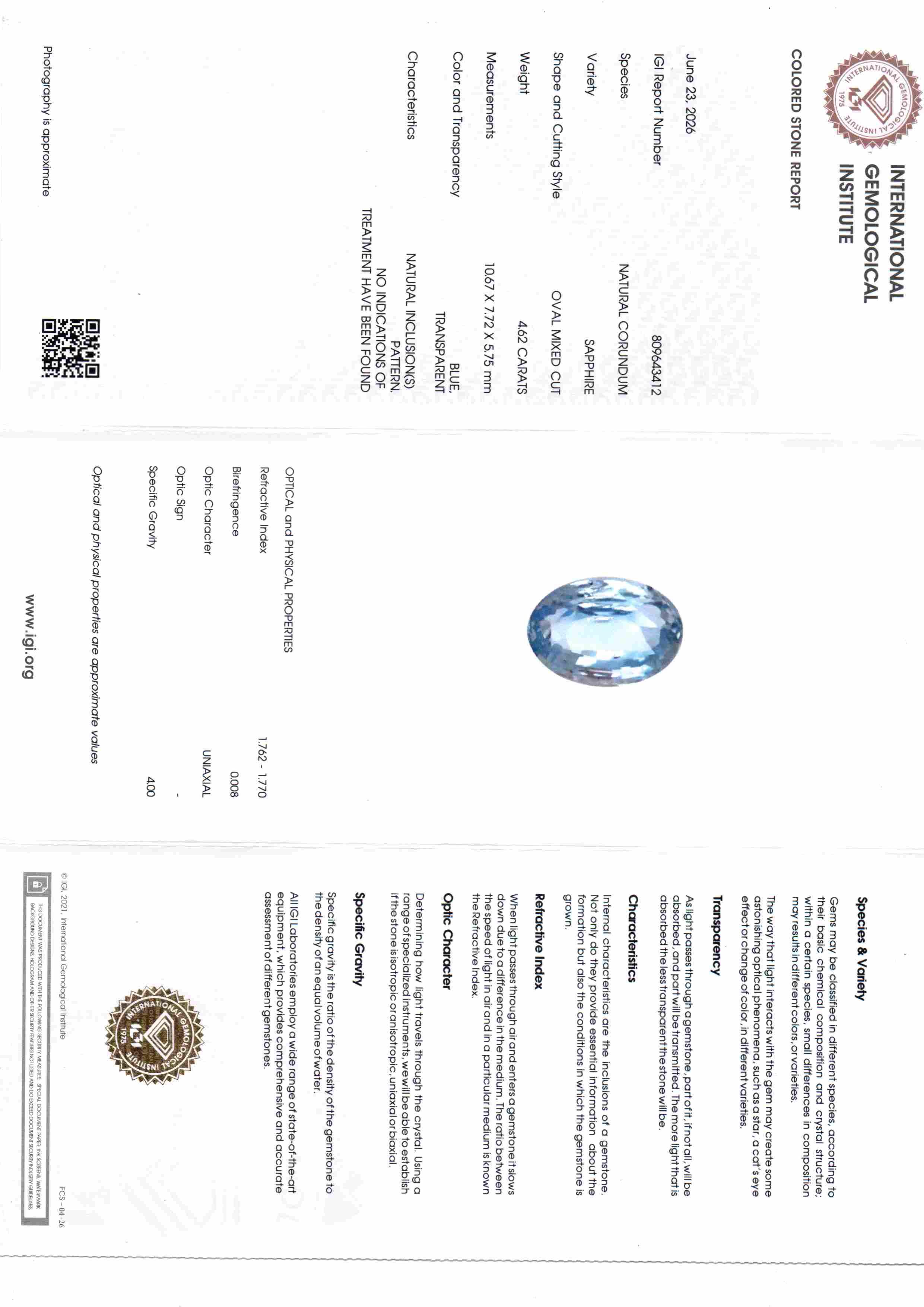 4.62 Carat IGI Certified Unheated Natural Ceylon Blue Sapphire Neelam – 5.07 Ratti