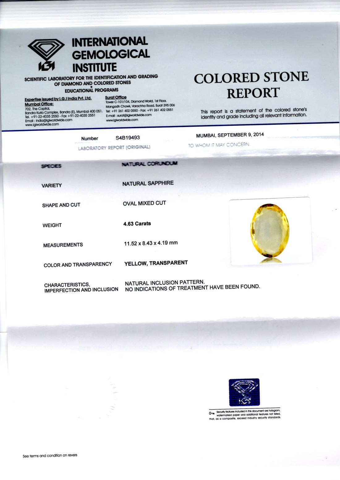 4.63 Ct Unheated Untreated Natural Ceylon Yellow Sapphire Pukhraj
