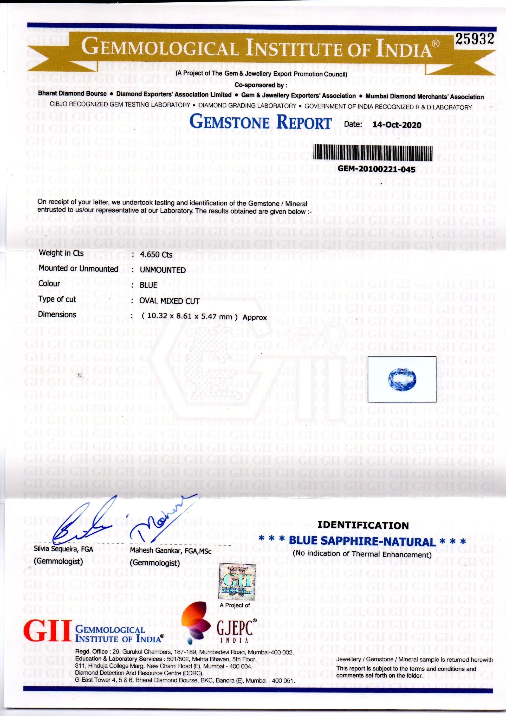 4.65 Ct GII Certified Unheated Untreated Natural Ceylon Blue Sapphire