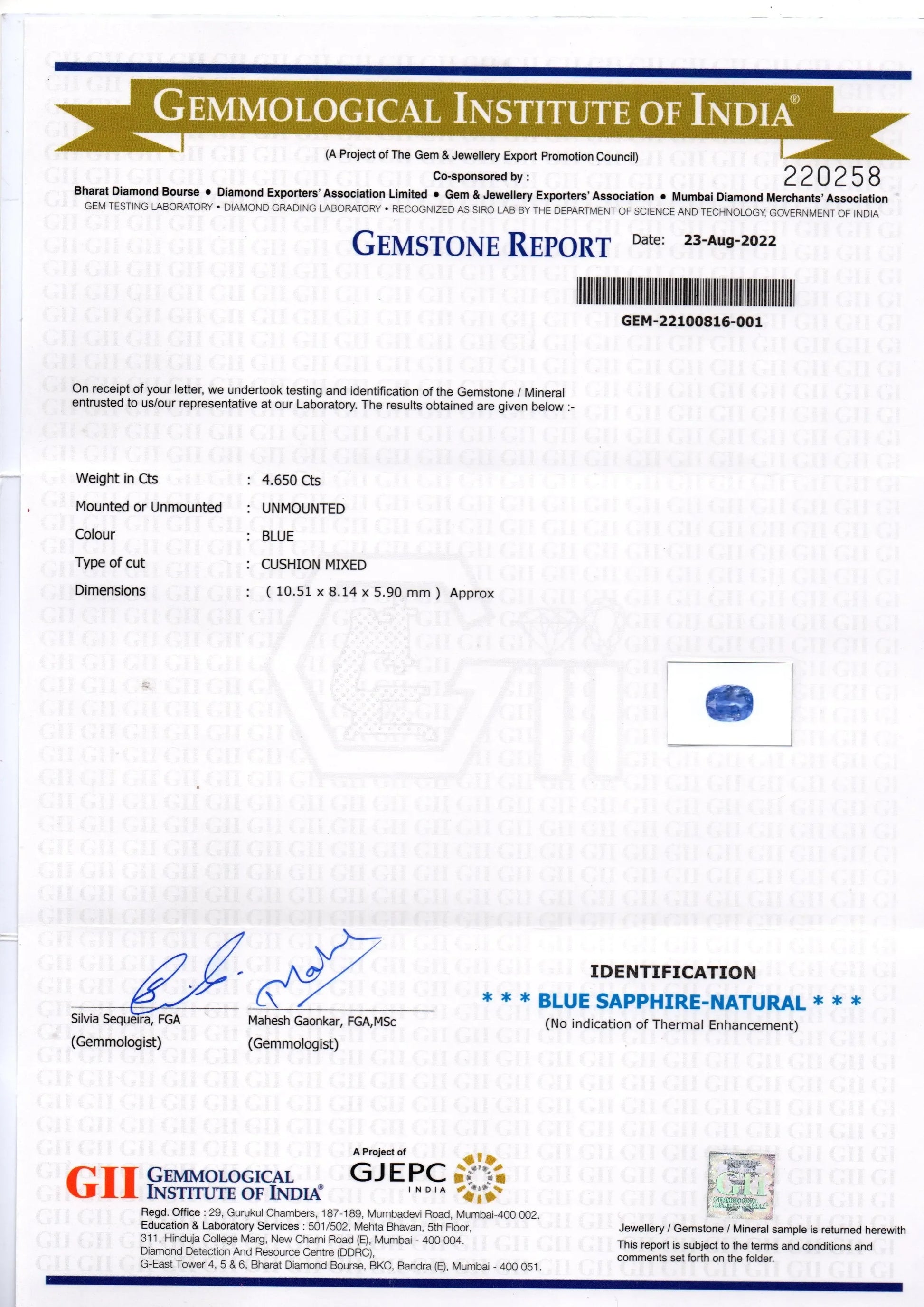 4.65 Ct GII Certified Unheaated Untreated Natural Ceylon Blue Sapphire - Venus Gems