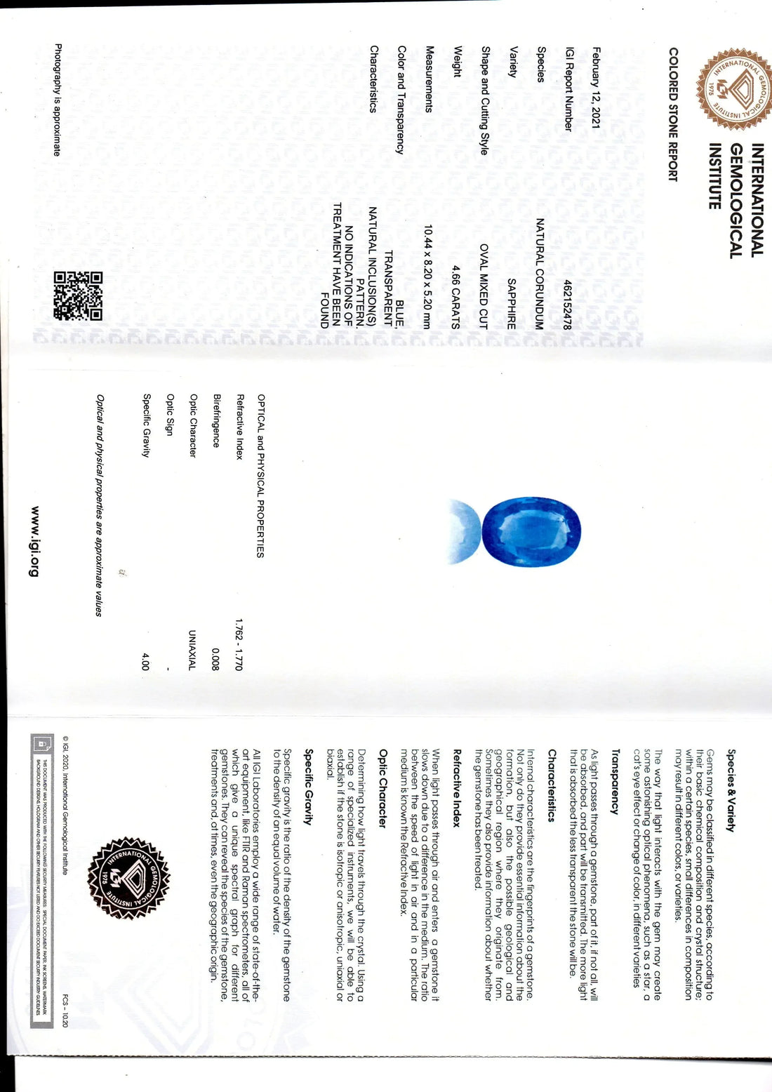 4.66 Ct IGI Certified Unheated Untreated Natural Ceylon Blue Sapphire AA - Venus Gems