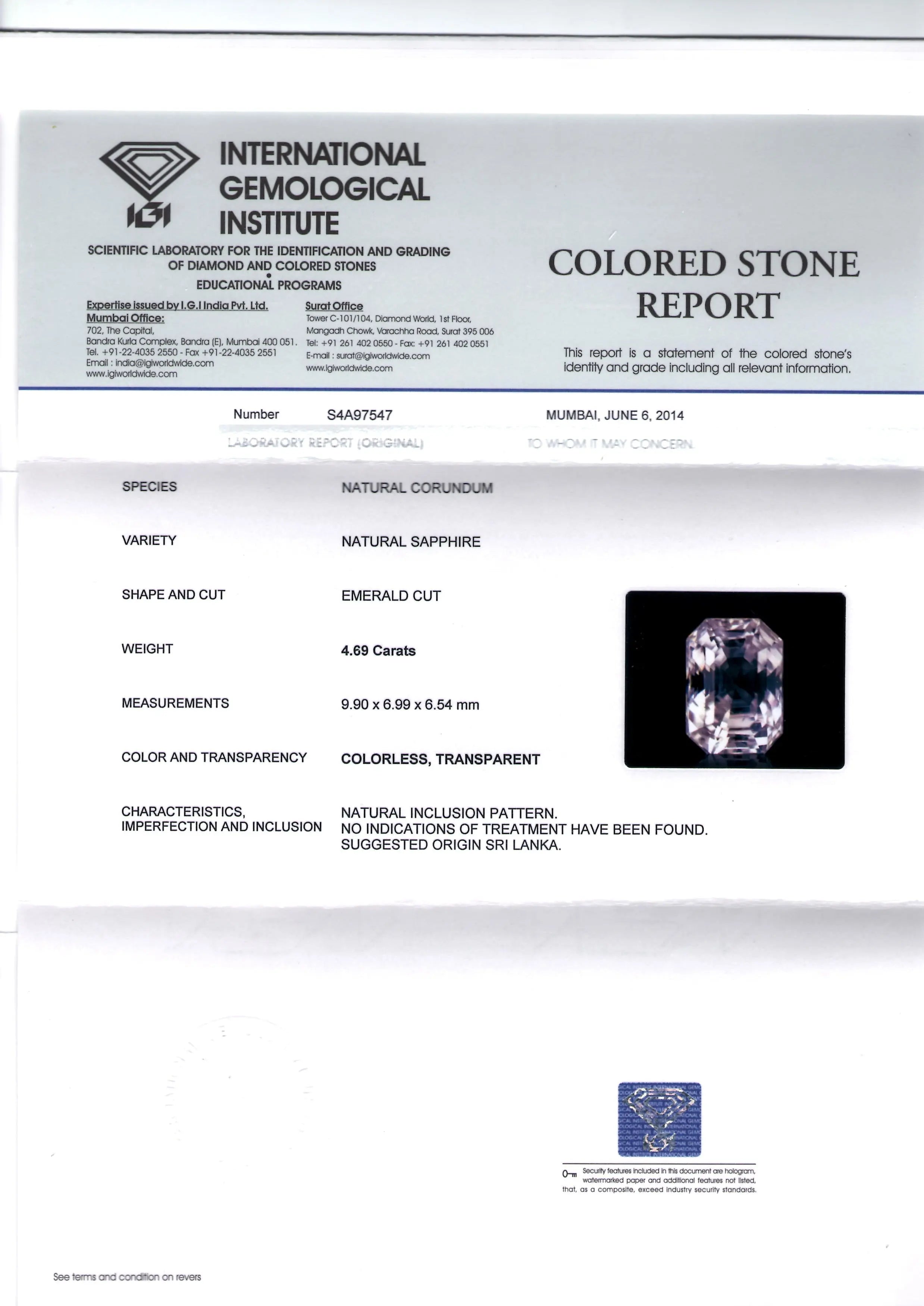 4.69 Ct Unheated Untreated Natural Premium Ceylon White Sapphire AAA