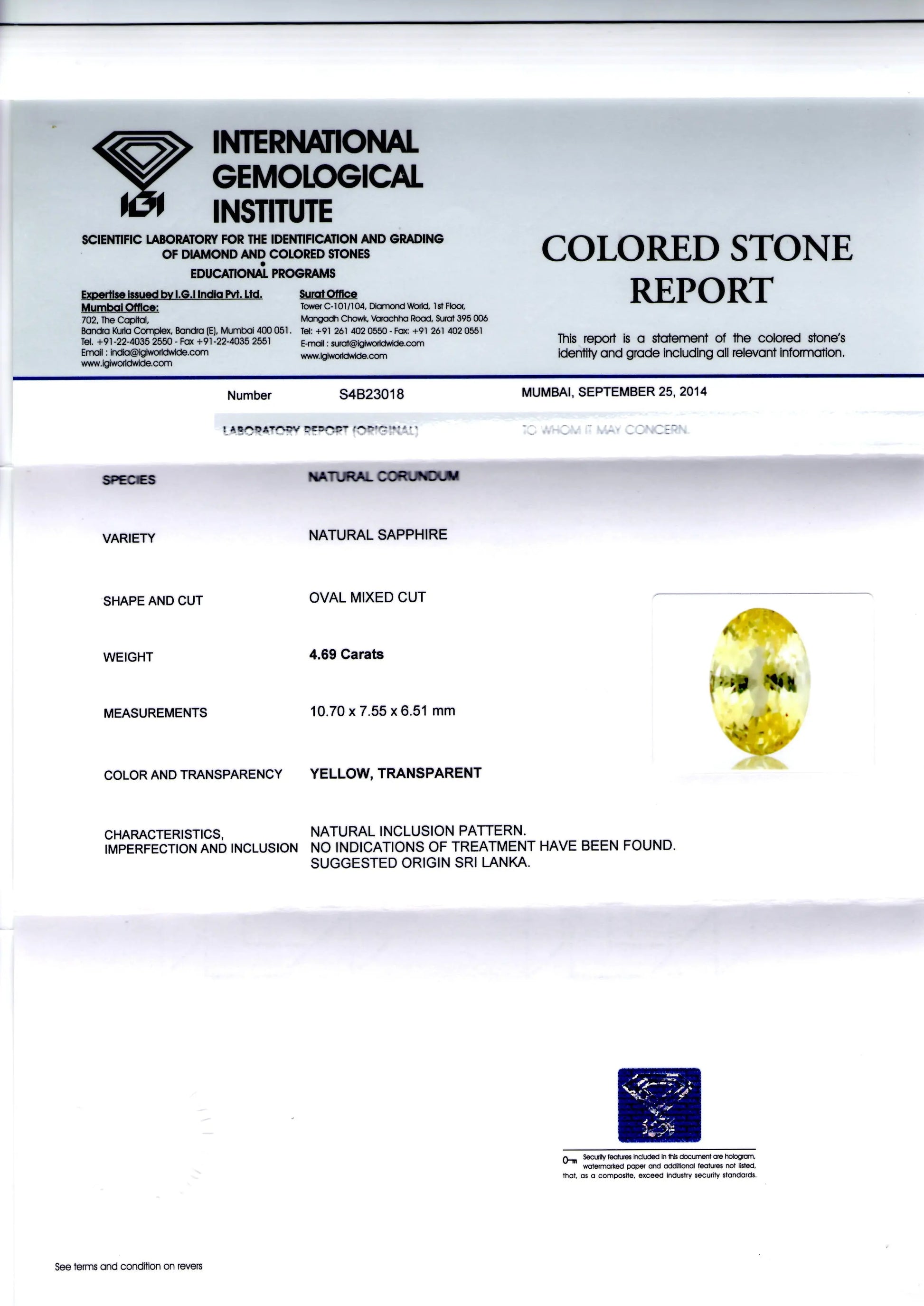 4.69 Ct Unheated Untreated Natural Ceylon Yellow Sapphire Pukhraj