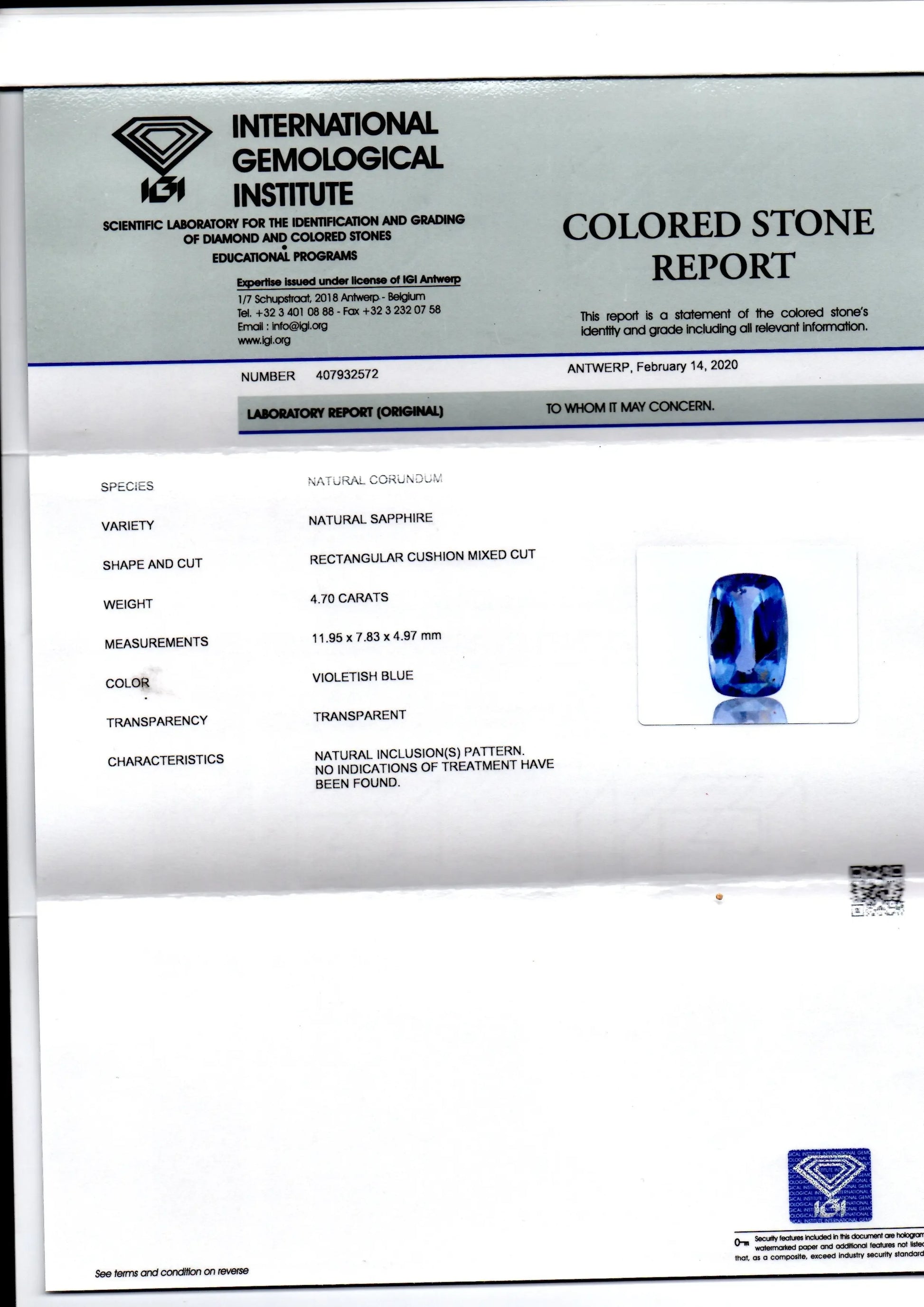 4.70 Ct IGI Certified Unheated Untreated Natural Ceylon Blue Sapphire - Venus Gems