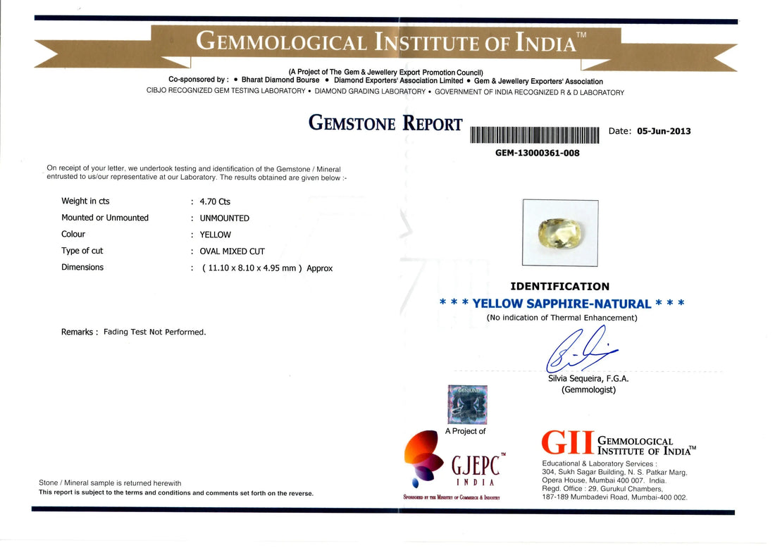 4.70 Ct Certified Unheated Natural Ceylon Yellow Sapphire/Pukhraj A++