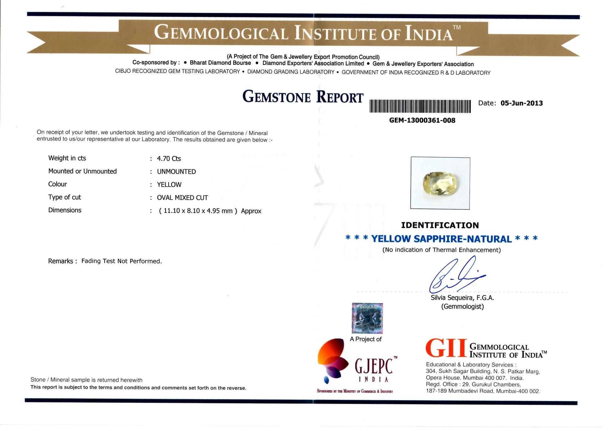 4.70 Ct Certified Unheated Natural Ceylon Yellow Sapphire/Pukhraj A++